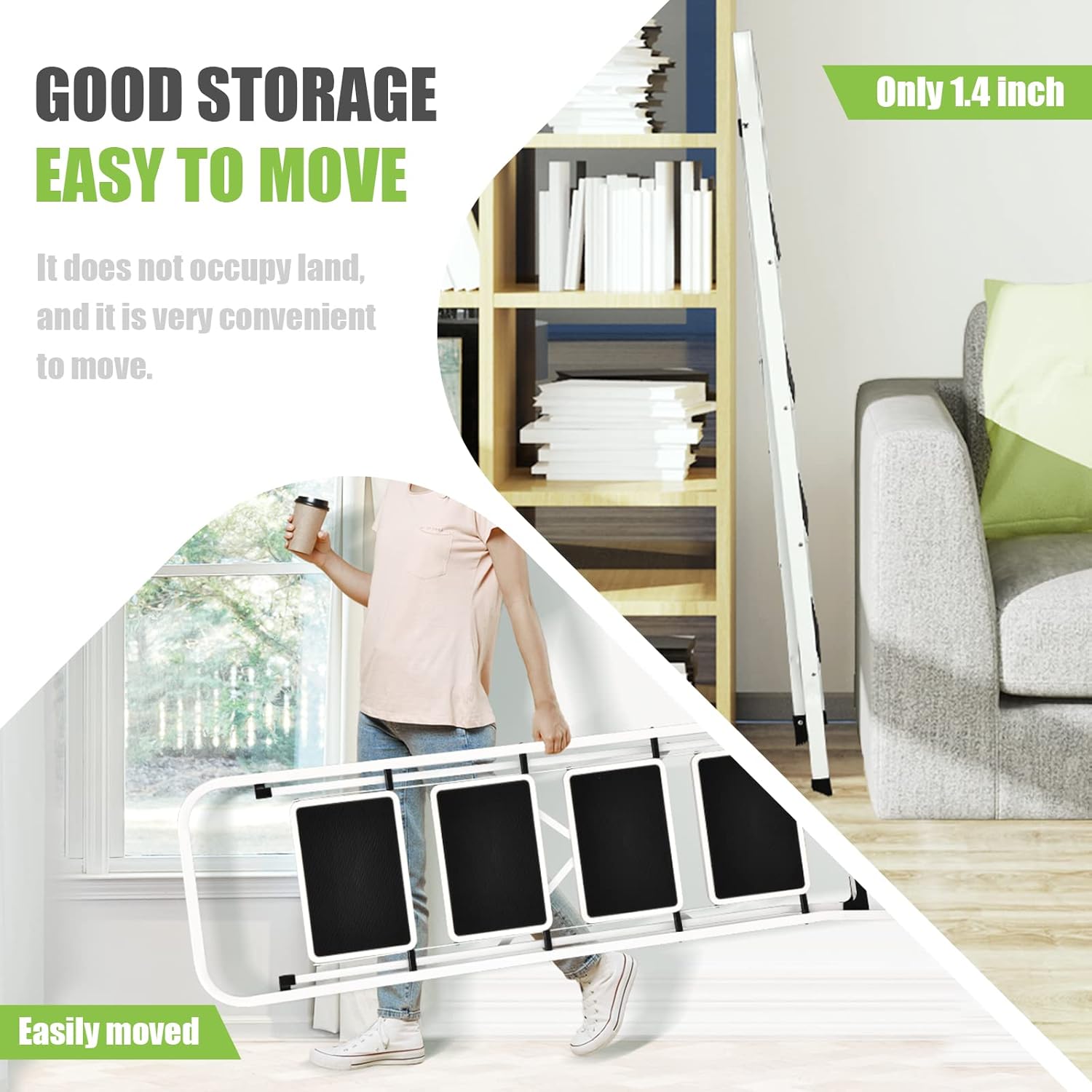 Soctone Escalera plegable de 4 peldaños con pedal antideslizante, escalera ligera de 4 peldaños con pasamanos, capacidad de 330 libras, perfecta