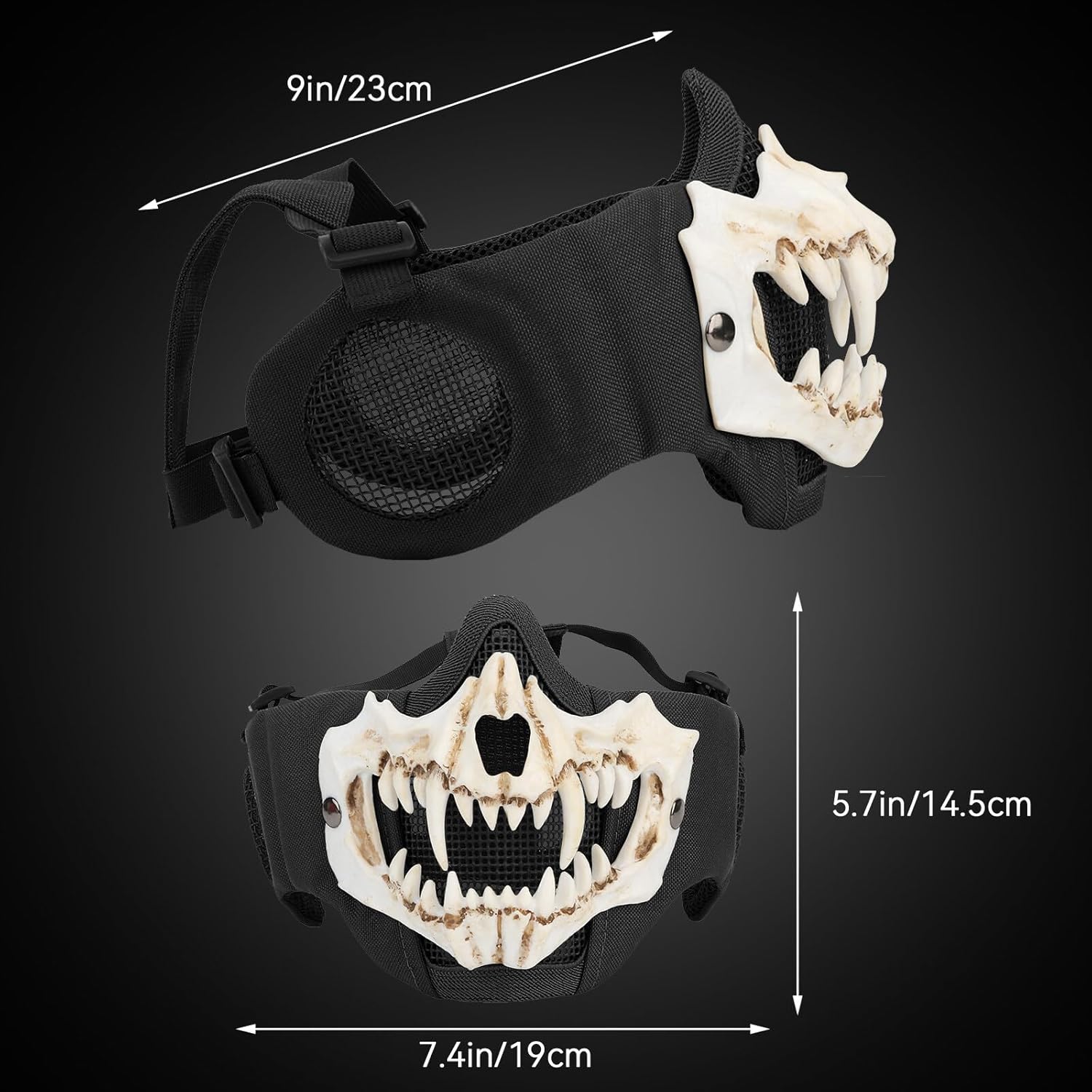 Airsoft – Máscaras tácticas de calavera de media cara con protección facial para las orejas, máscara de malla para Halloween, paintball, CS caza
