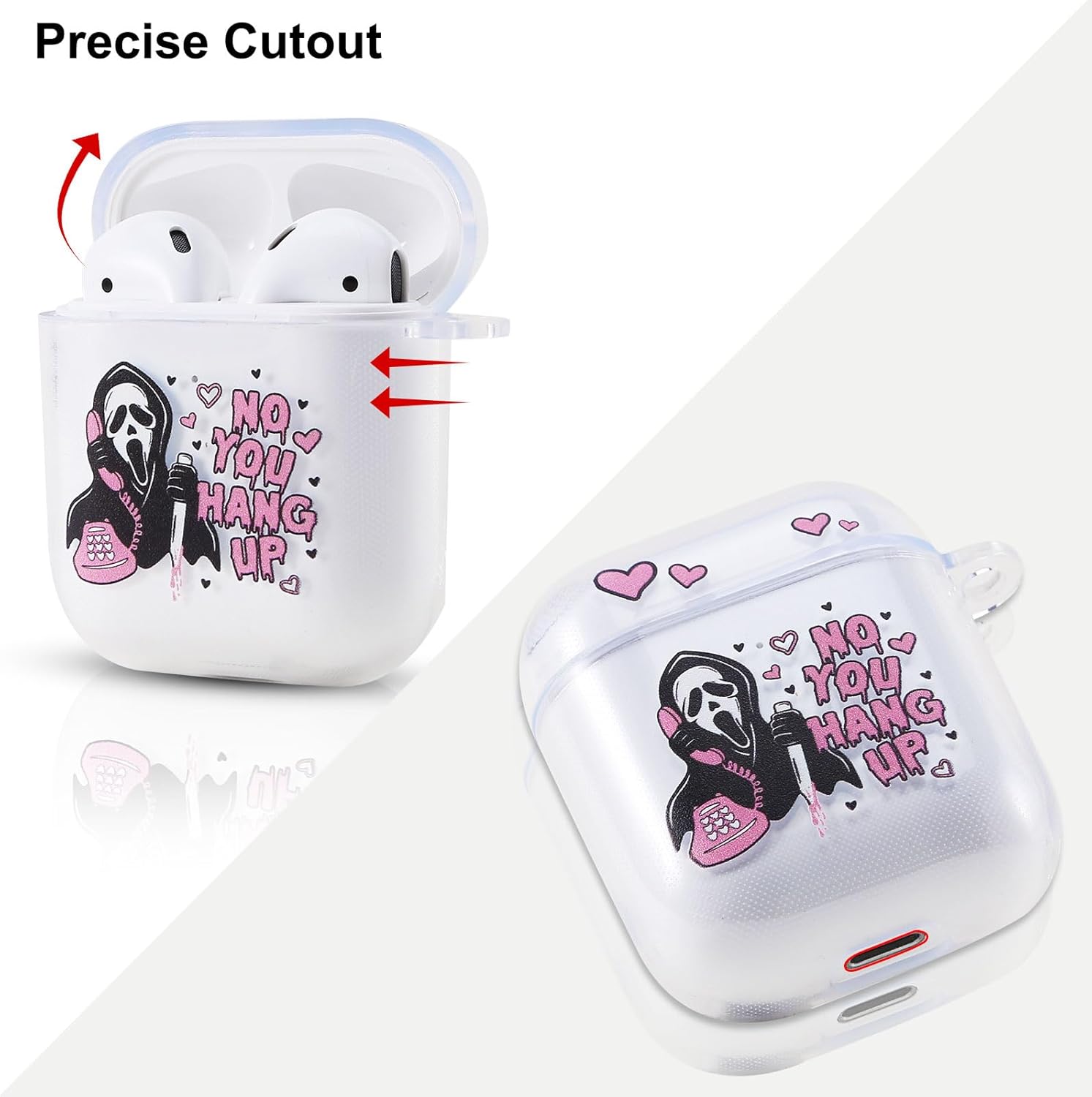 Funda para Airpods de 2 generación, bonita funda transparente para Airpods de 1 y 2 generación, funda divertida de película de terror con llavero,