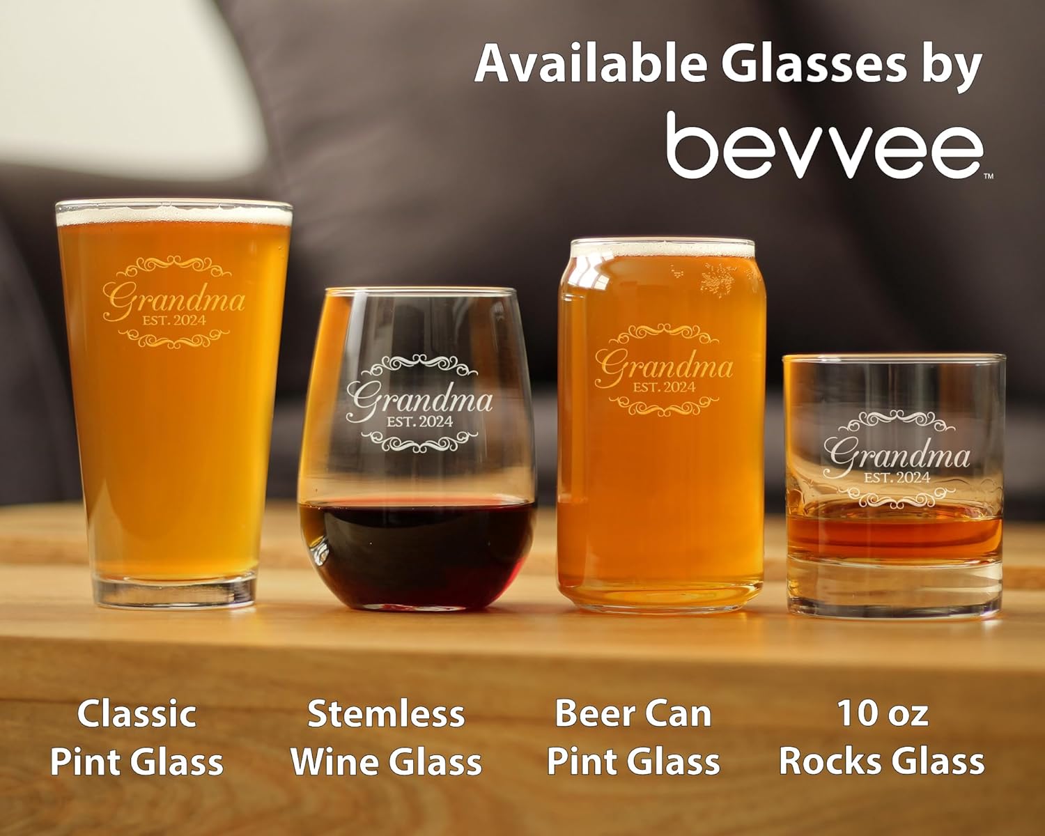Grandma Est 2024 – New Grandmother Stemless Wine Glass Gift for First Time Grandparents – Decorative 17 Oz Large Glasses