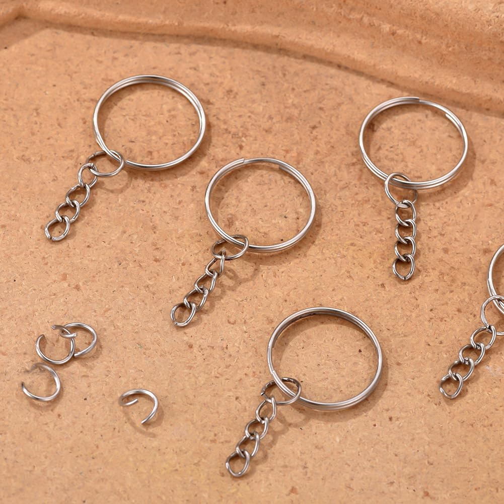 100 llaveros divididos con cadenas, eslabones abiertos, anillos de salto para manualidades, manualidades, suministros para fabricar llaveros, kit de