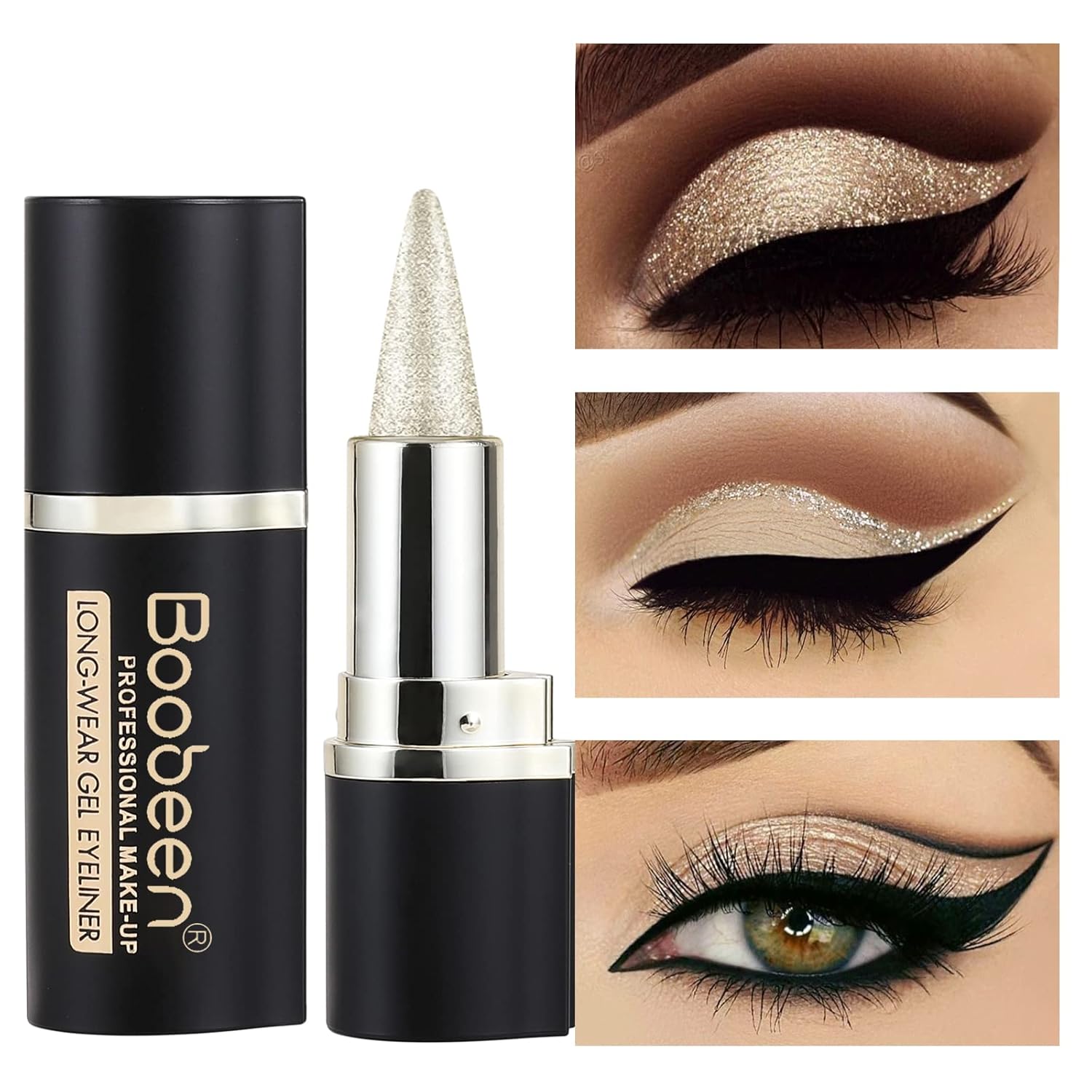 Boobeen Lápiz delineador de ojos, gel delineador de ojos negro, fórmula de secado rápido, delineador de ojos impermeable, a prueba de manchas,