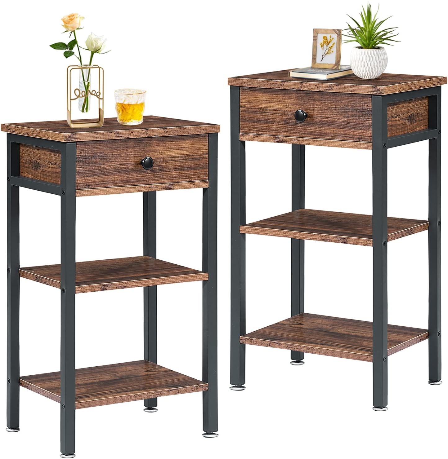 VECELO Mesita de noche, mesa auxiliar moderna con espacio de almacenamiento y cajón, mesitas de noche X-Design para sala de estar, dormitorio,