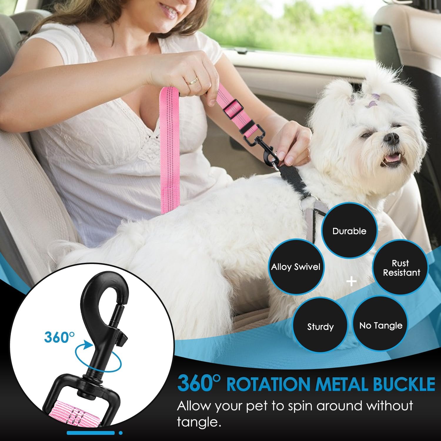 Lukovee Correa de cinturón de seguridad para perros para automóviles, paquete de 2 cinturones de seguridad para mascotas con hebilla ajustable y