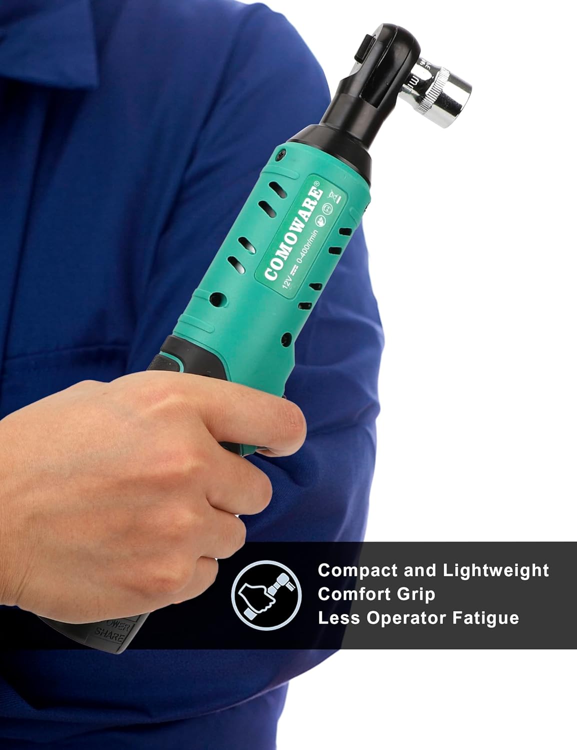 COMOWARE Llave de trinquete eléctrica inalámbrica de 38 pulgadas, kit de trinquete de potencia de 12 V de 40 pies con 1 batería de iones de litio,