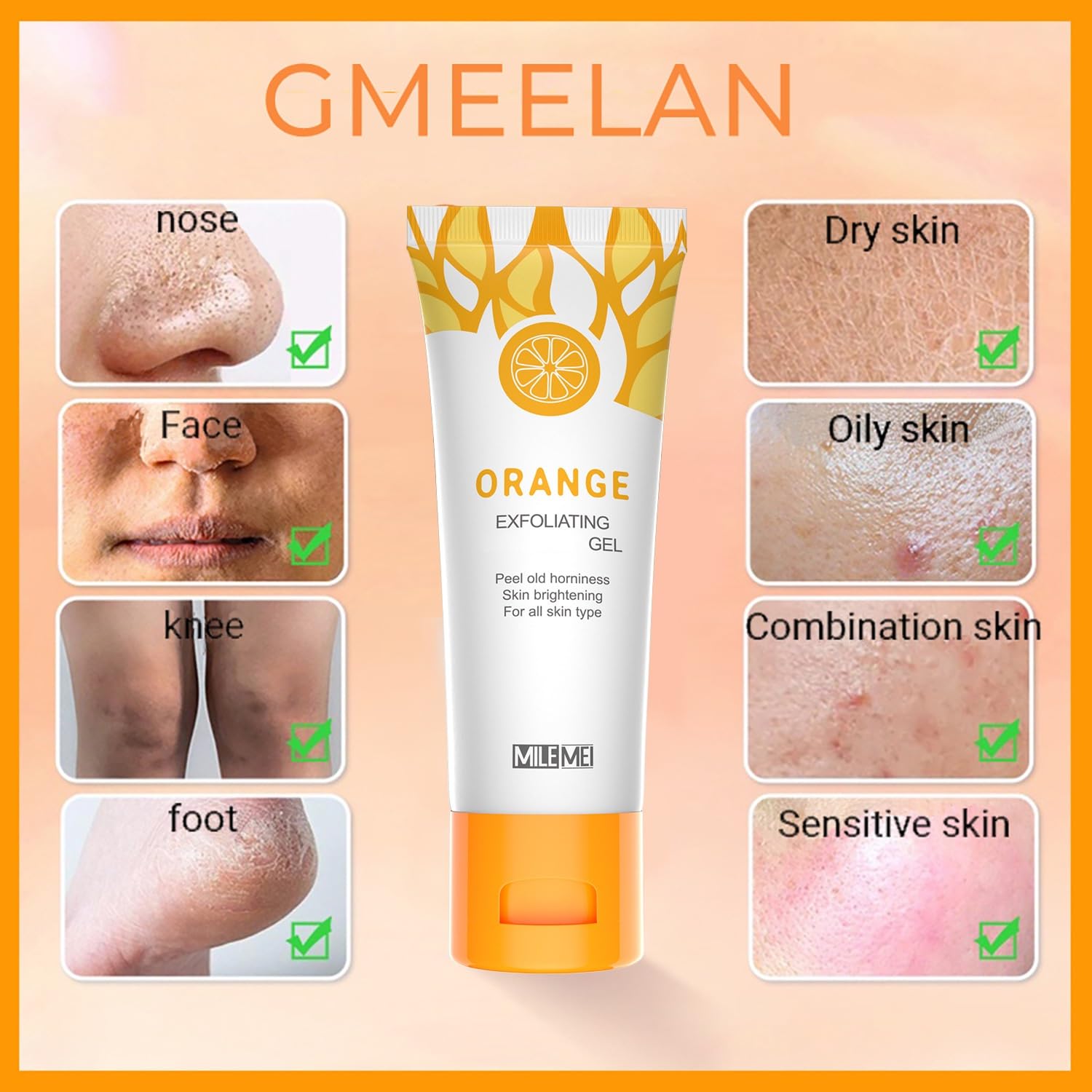 2 unidades de gel exfoliante de naranja, gel exfoliante para la piel de la cara y el cuerpo, exfoliante facial hidratante de limpieza profunda.