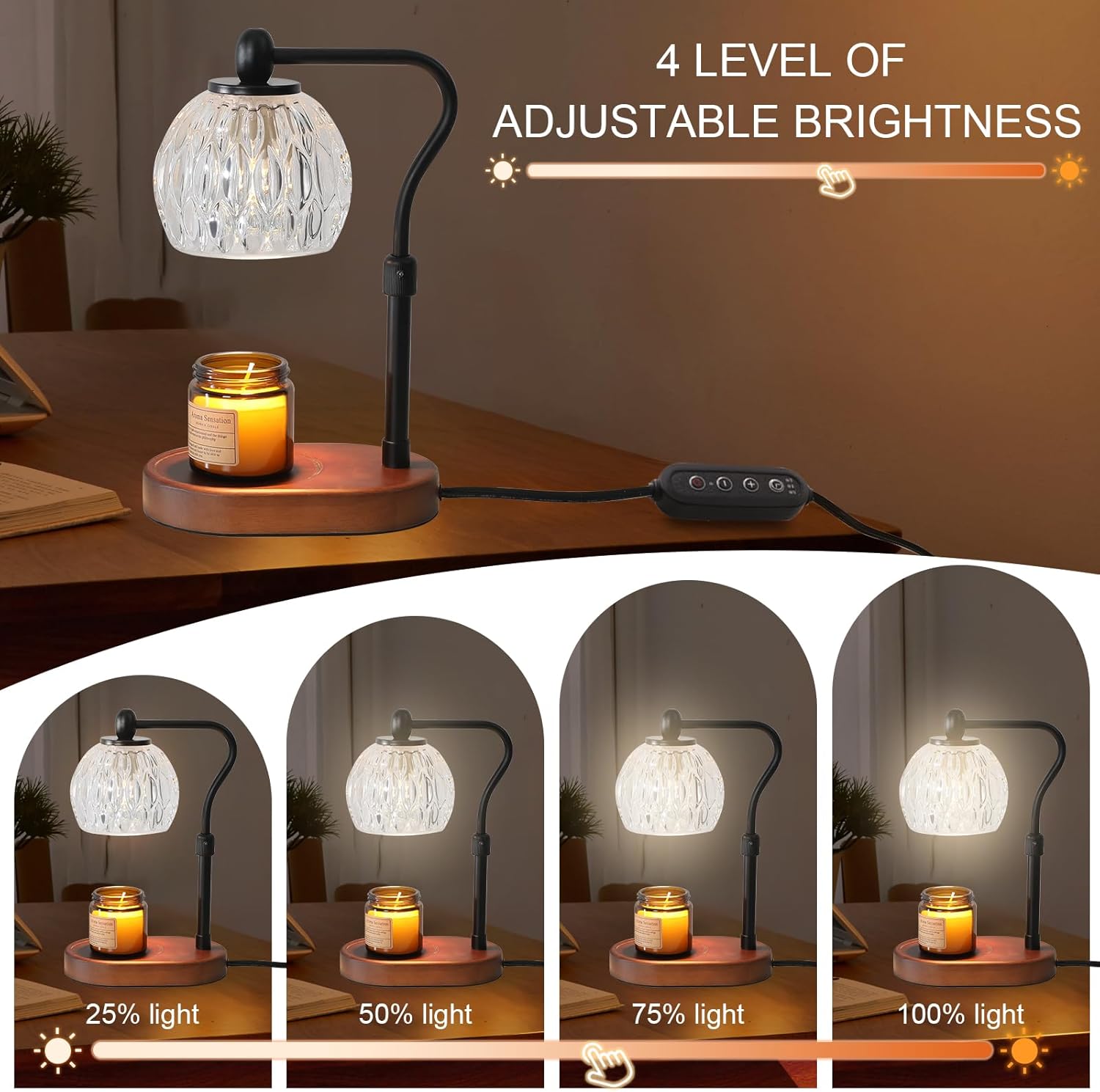 kelary Lámpara calentadora de velas eléctrica con temporizador, calentador de cera regulable para cera perfumada con 2 bombillas, lámpara ajustable