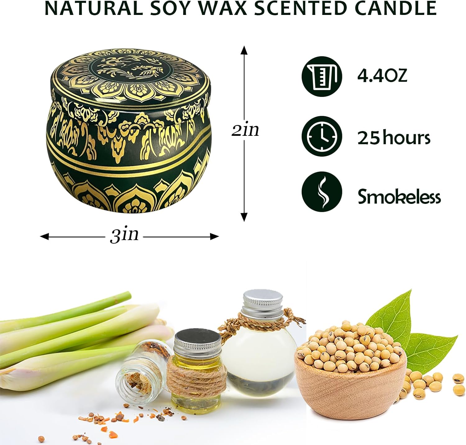 Vela perfumada de cera de soja, 4.4 onzas, juego de viaje portátil de 4 unidades para decoración del hogar, yoga, meditación, relajación, reducción