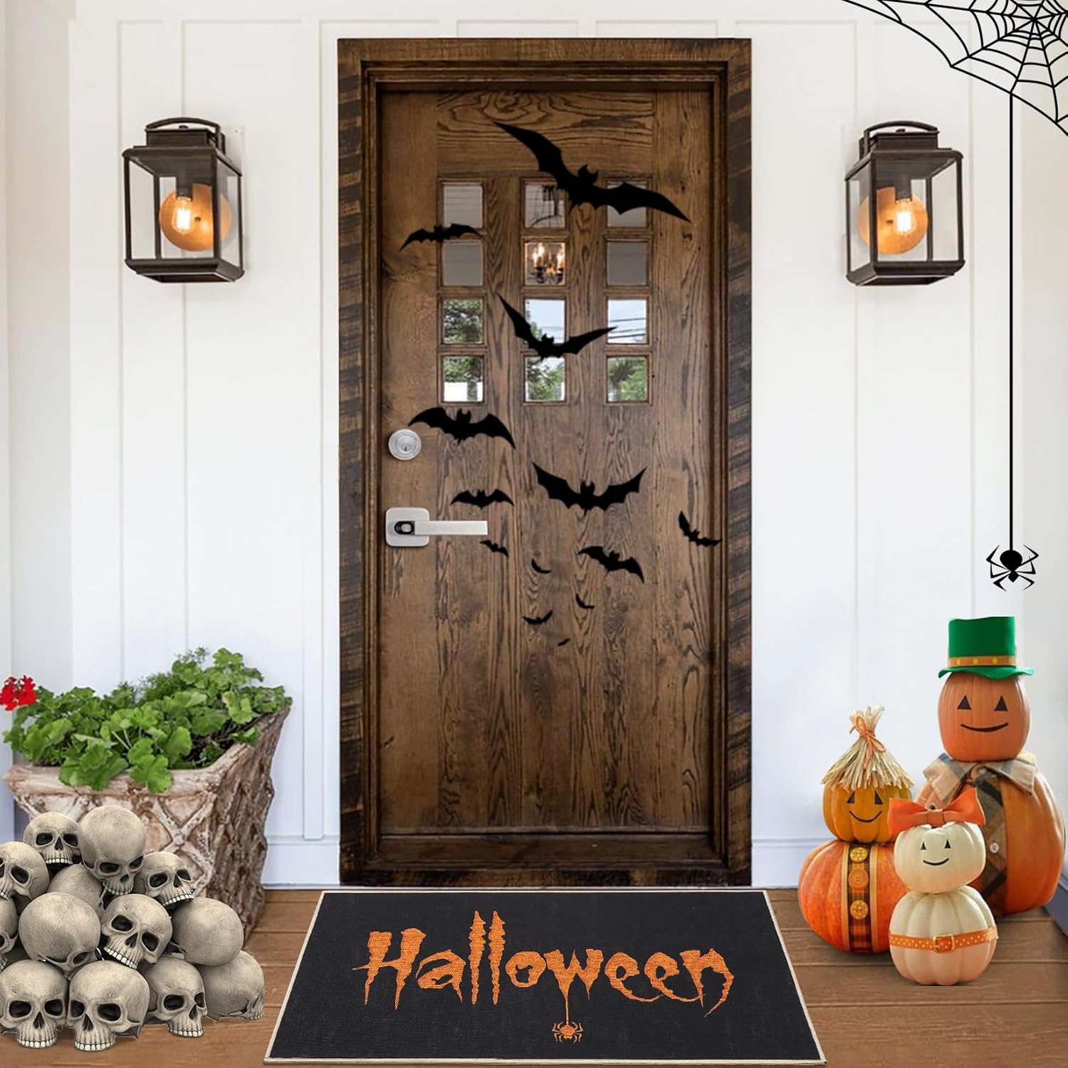 CAROMIO Tapete decorativo de bienvenida con estampado de letras de Halloween, tapete antideslizante para interiores y exteriores, alfombra de