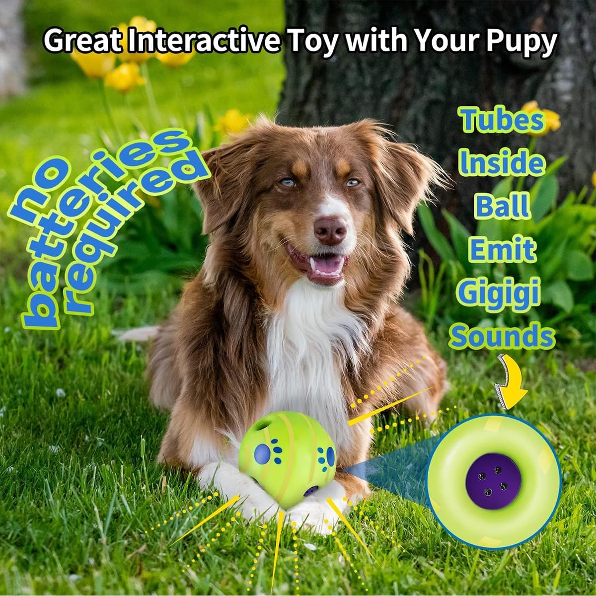 TAUCHGOE Juguetes interactivos para perros, pelota para perros grandes y medianos, pelota de pastoreo para perros con sonidos divertidos, juguete