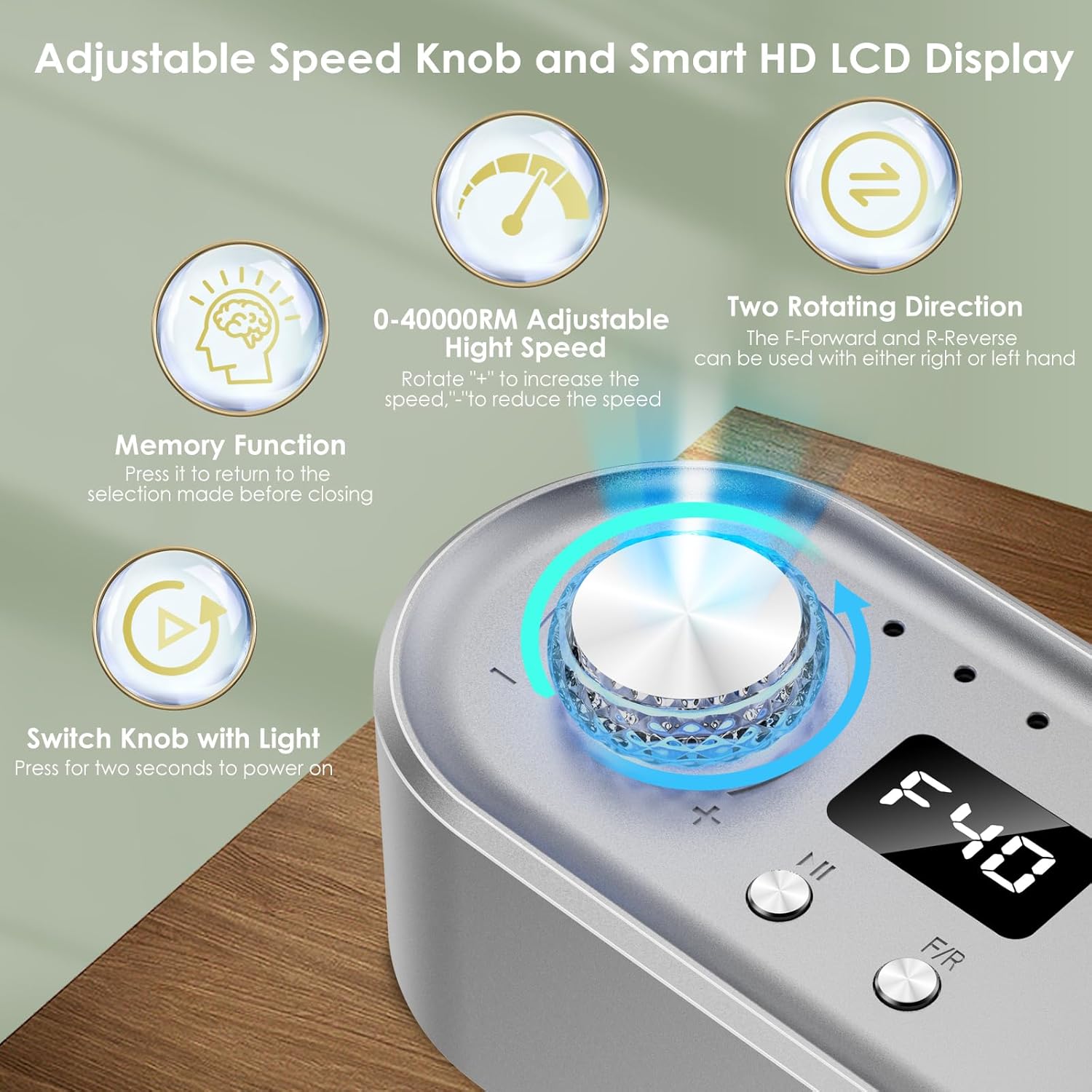 Taladro eléctrico de uñas, 40000 rpm, kit profesional de taladro de uñas Efile para uñas acrílicas de gel, alta velocidad, baja vibración, baja