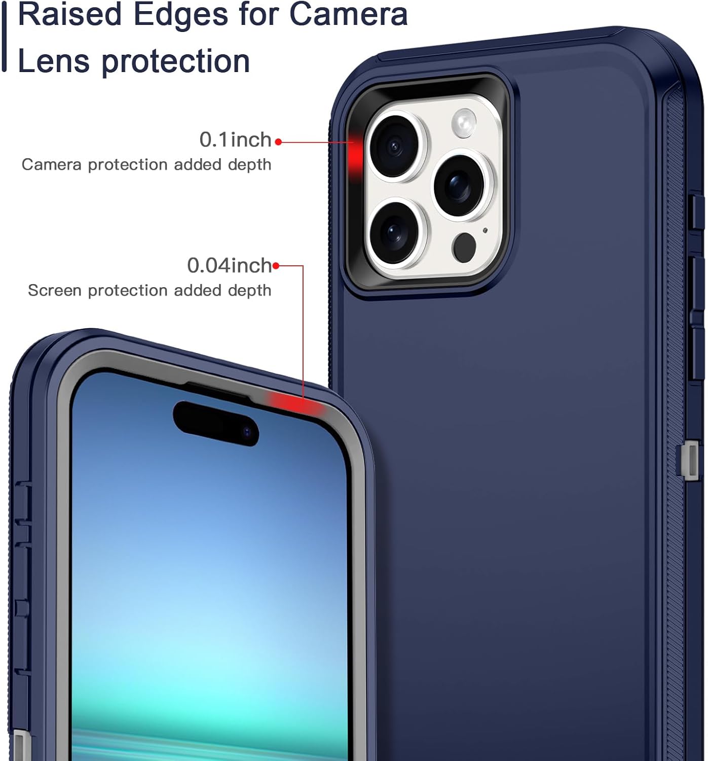 I-HONVA Funda para iPhone 15 Pro Max, a prueba de golpes, a prueba de polvo y caídas, protección de cuerpo completo de 3 capas sin protector de