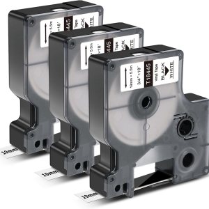 Topcolor Rhino 18445 – Paquete de 3 repuestos de cinta de etiquetas industrial permanente de vinilo permanente de 0.748 in, color negro sobre Topcolor Rhino 18445 – Paquete de 3 repuestos de cinta de etiquetas industrial permanente de vinilo permanente de 0.748 in, color negro sobre