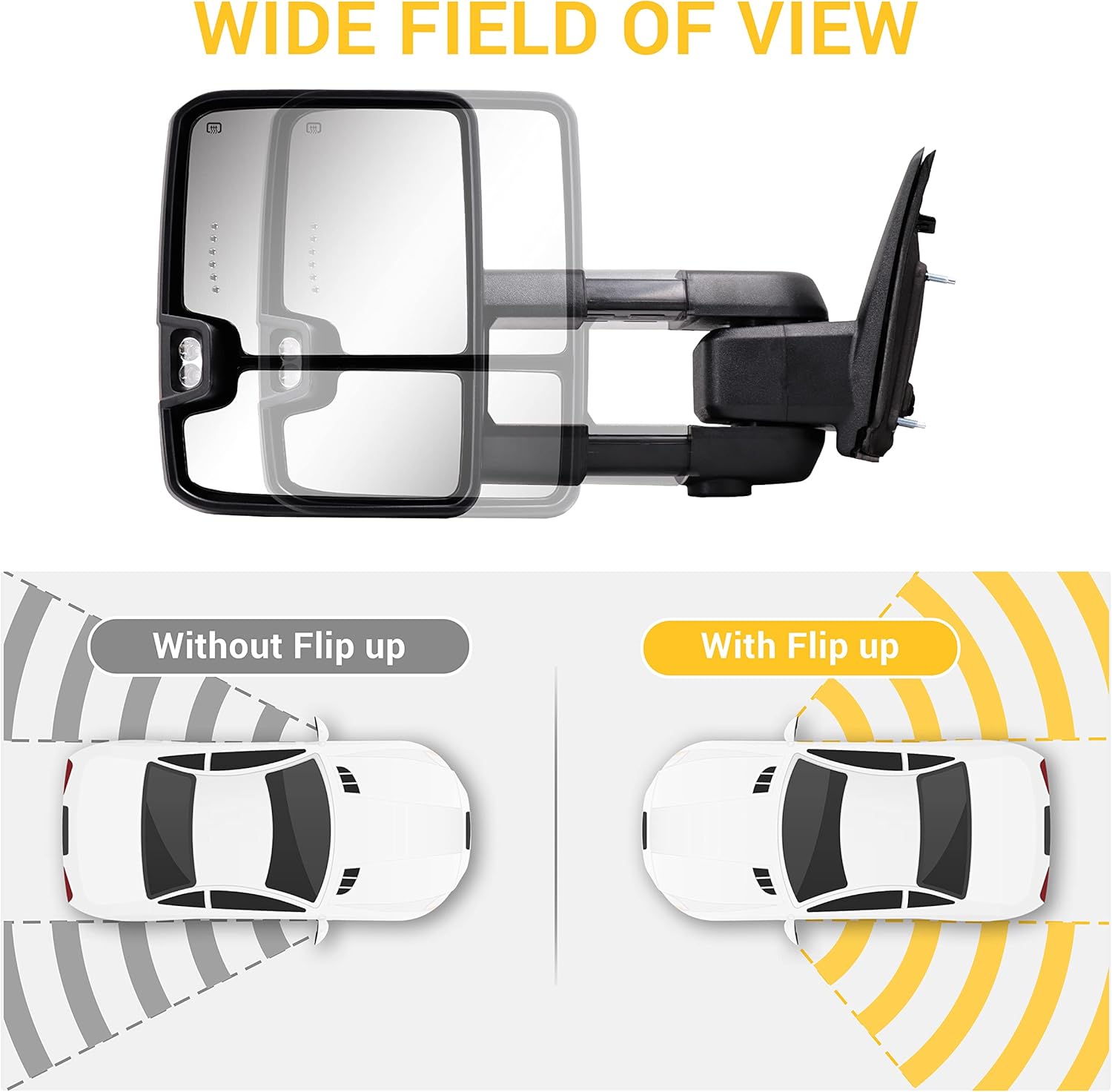 Sanooer – Espejos laterales para camioneta con direccional, calentamiento eléctrico del cristal, sensor de temperatura en la luz para el suelo y
