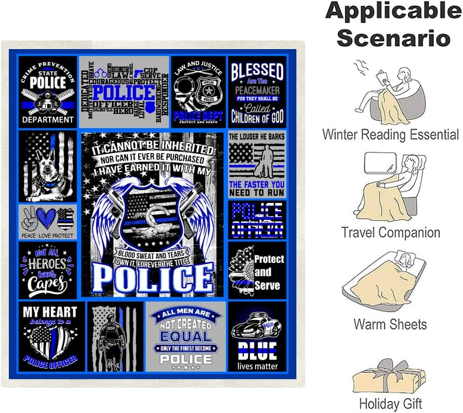 Manta de regalos de policía, regalos de cumpleaños de jubilación de policía para hombres, regalos de línea azul fina, regalos de graduación de la