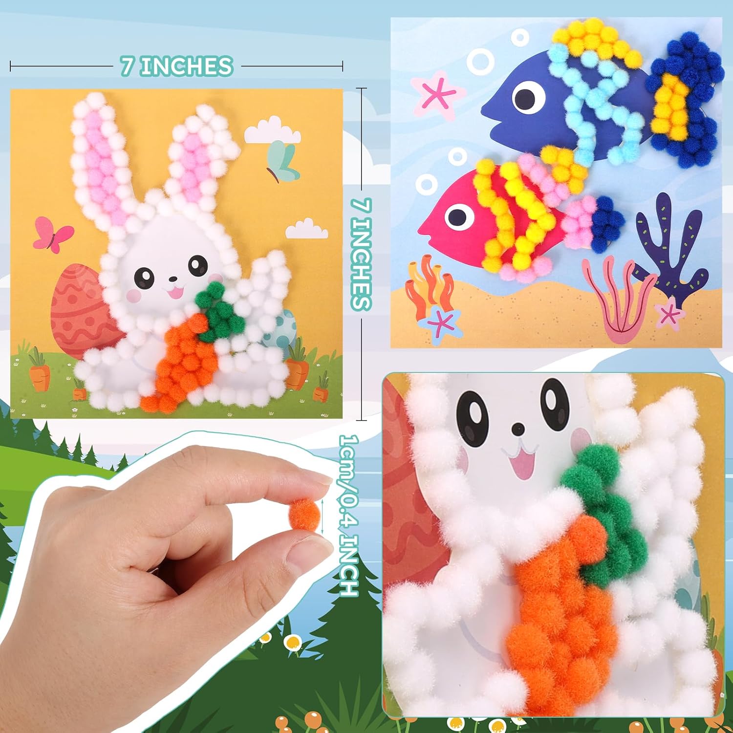 iCraftine Kit de arte y manualidades con pompones para niños de 2, 3, 4, 5, 6 años – Fácil actividad artística para niños pequeños actividades