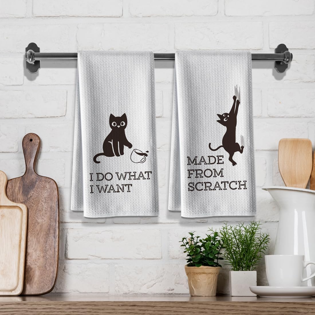 Hcaredee Toallas de cocina, divertidas toallas de cocina con temática de gatos, 16 x 24 pulgadas, paquete de 2, toallas de mano lindas de saco de