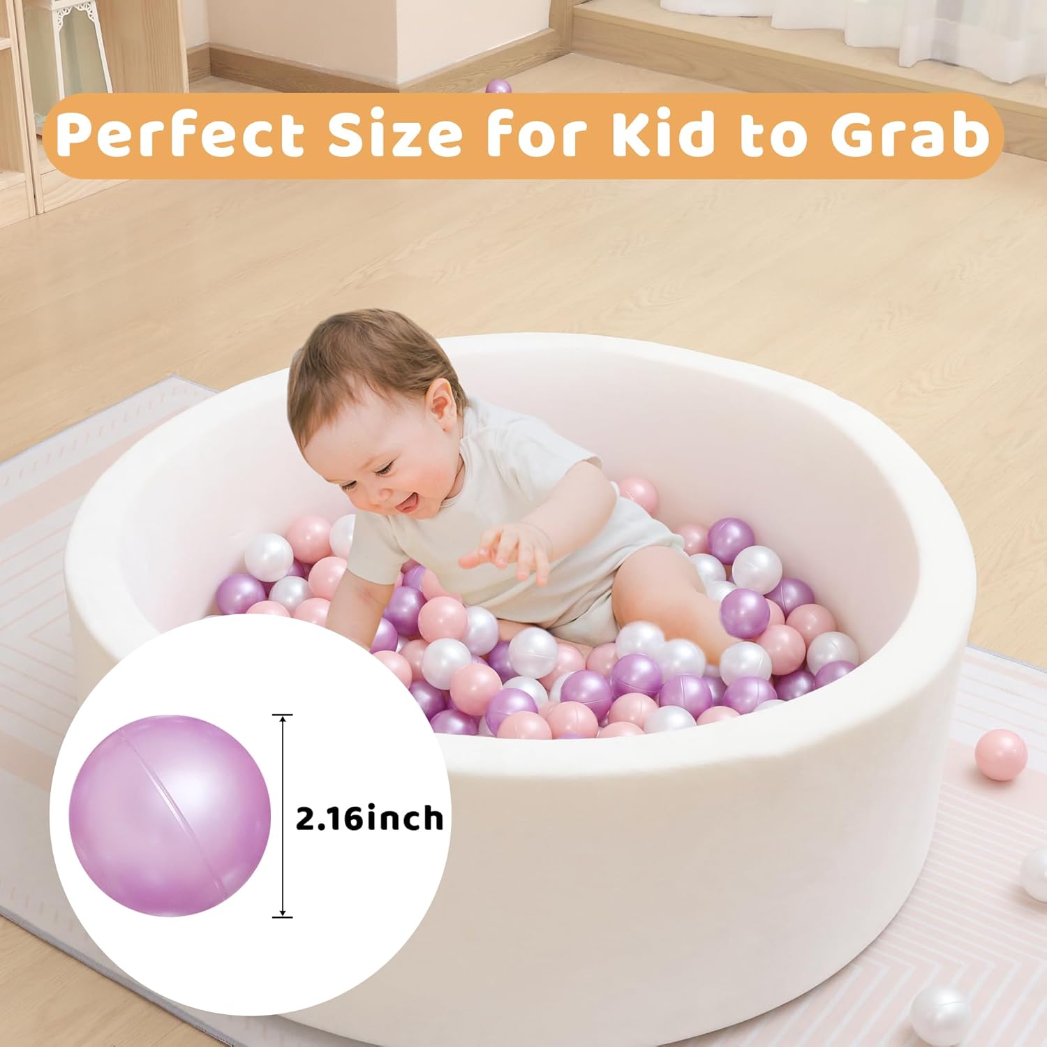 100 bolas para hogueras de 2.16 pulgadas, bolas de plástico a prueba de aplastamiento para niños pequeños, casa de juegos, piscina, decoración de