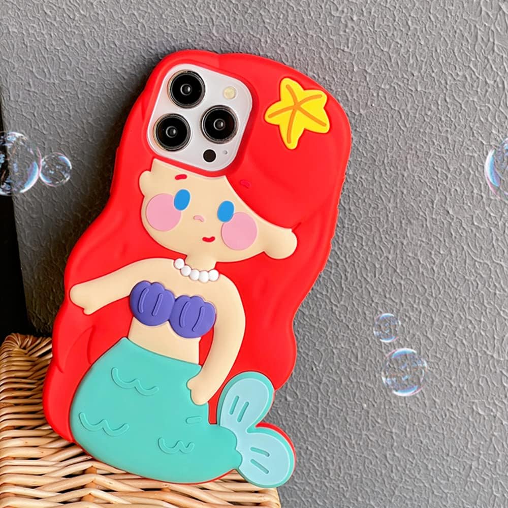 Funda de silicona para iPhone 12 Pro Max de 6.7 pulgadas, funda de teléfono de sirena roja Kawaii 3D, funda gruesa a prueba de golpes, suave, retro,