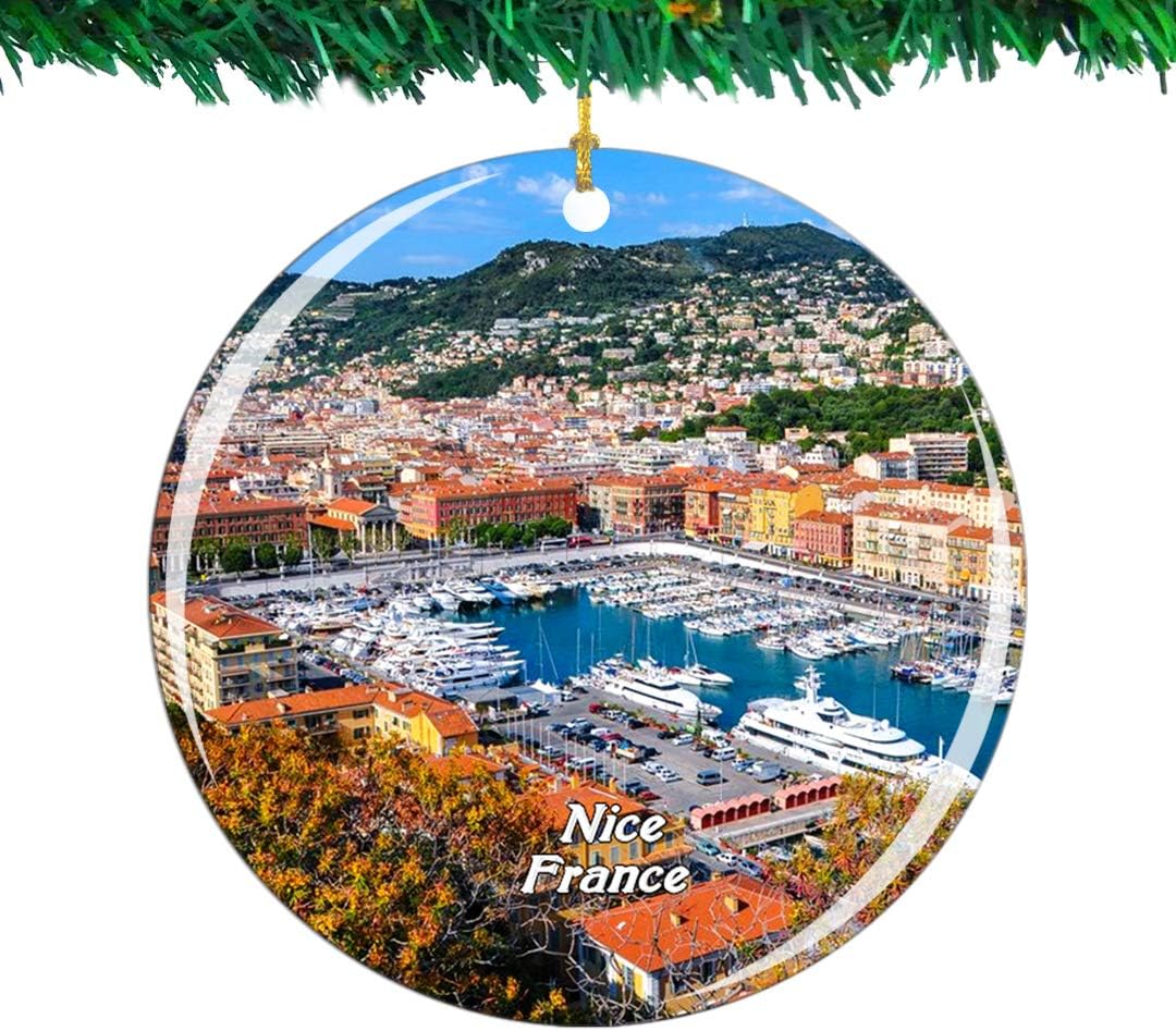 Weekino Adorno navideño de Francia Old Town Nice Christmas Ornament City Travel Souvenir Collection de porcelana de doble cara de 2.85 pulgadas para