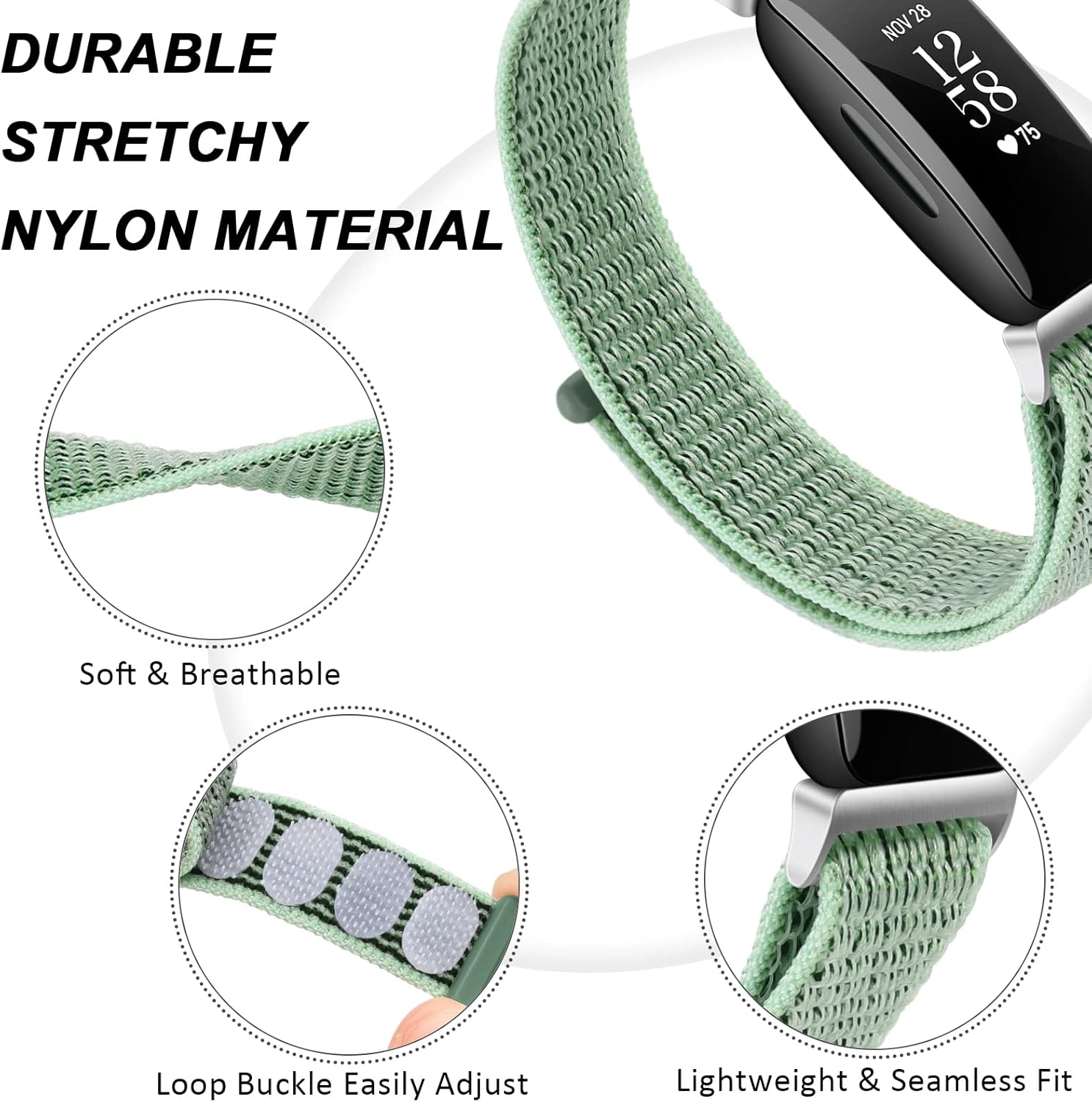 Bandas de nailon para Fitbit Inspire 2 e Inspire HR e Inspire para mujeres y hombres, correa de repuesto ajustable suave y transpirable para Fitbit
