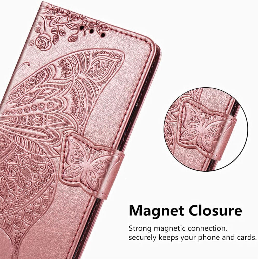 Funda tipo cartera para Samsung Galaxy A53 5G, piel sintética de alta calidad con diseño de mariposa en relieve, función atril, ranuras para