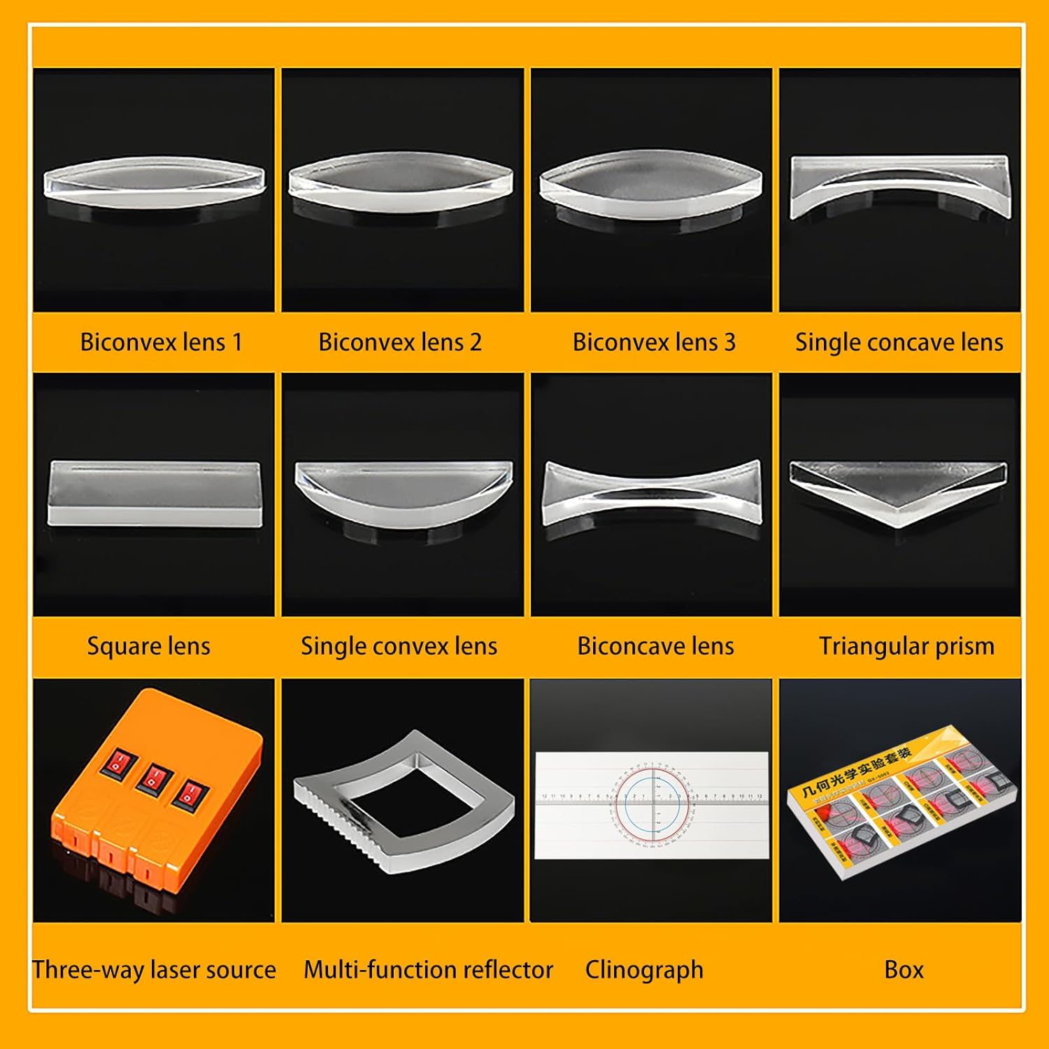 EXBEPE Conjunto de experimentos de física óptica Prismas Lente convexa Triple refracción láser de la escuela Refracción Luz de la escuela Refracción