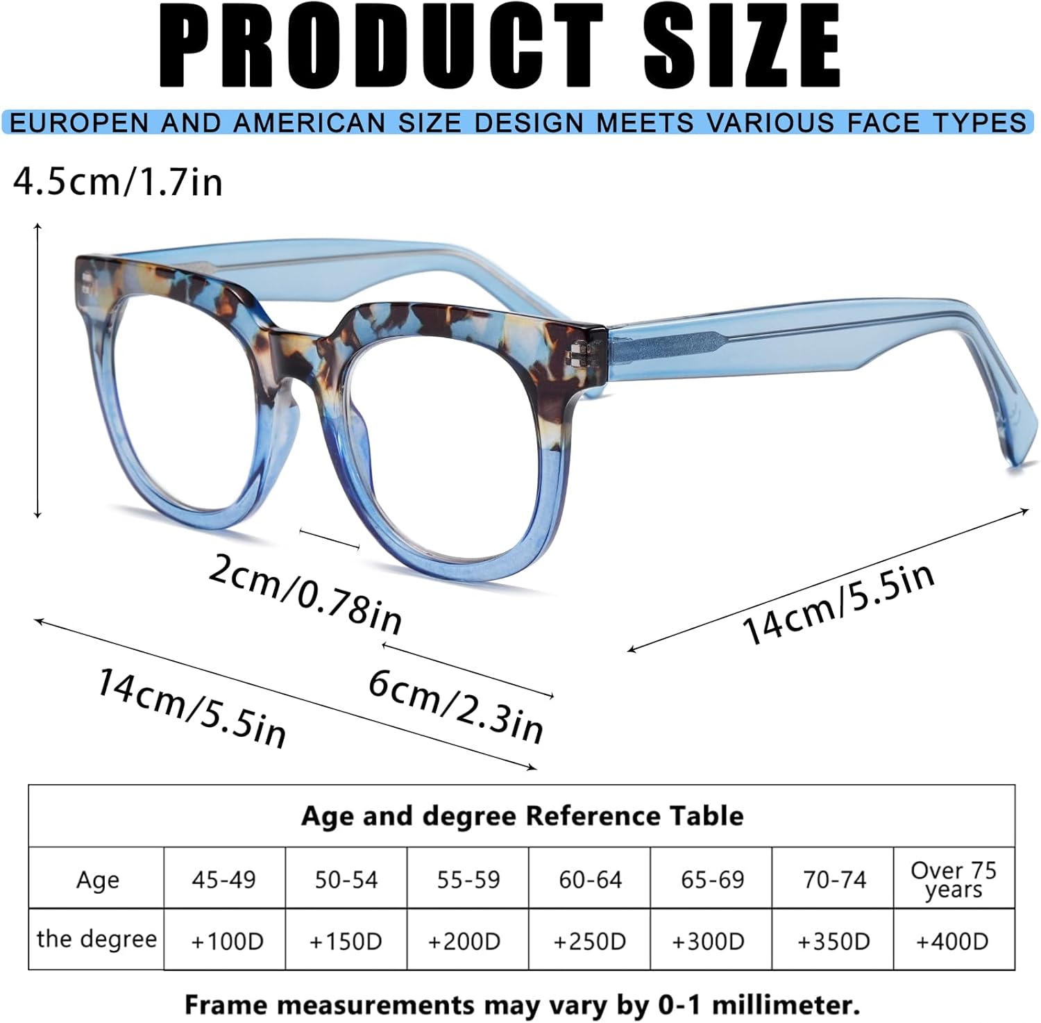 Gafas de lectura de moda con bloqueo de luz azul cuadrada para mujer, para el mundo del espectáculo, con estilo, +0.0 (azul)