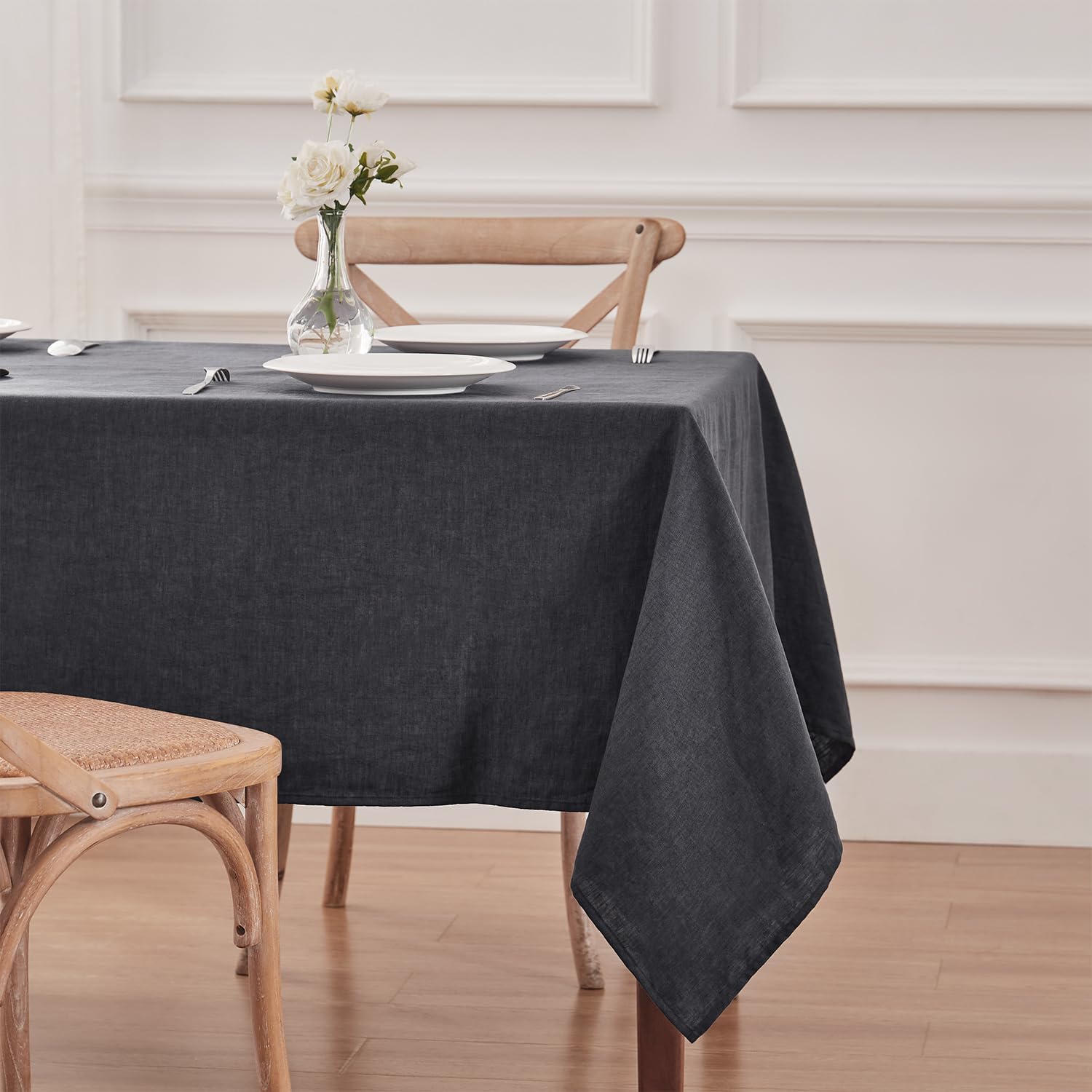 Mantel 100% de lino francés, mantel rectangular lavable para cocina, comedor, fiesta, cóctel, uso diario en interiores y exteriores (60 x 84