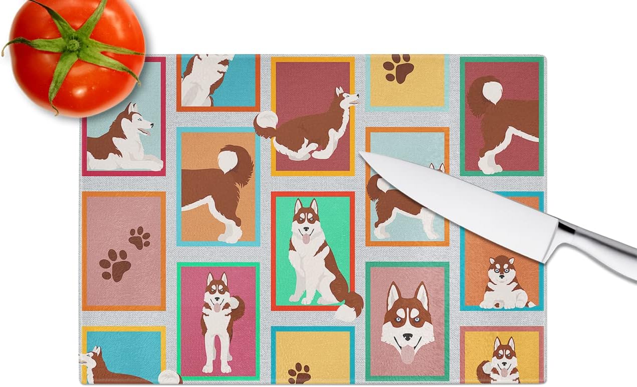 Caroline’s Treasures MLM1160LCB Lots of Red Siberian Husky Glass Cutting Board Large Decorative Tempered Glass Kitchen Cutting and Serving Board