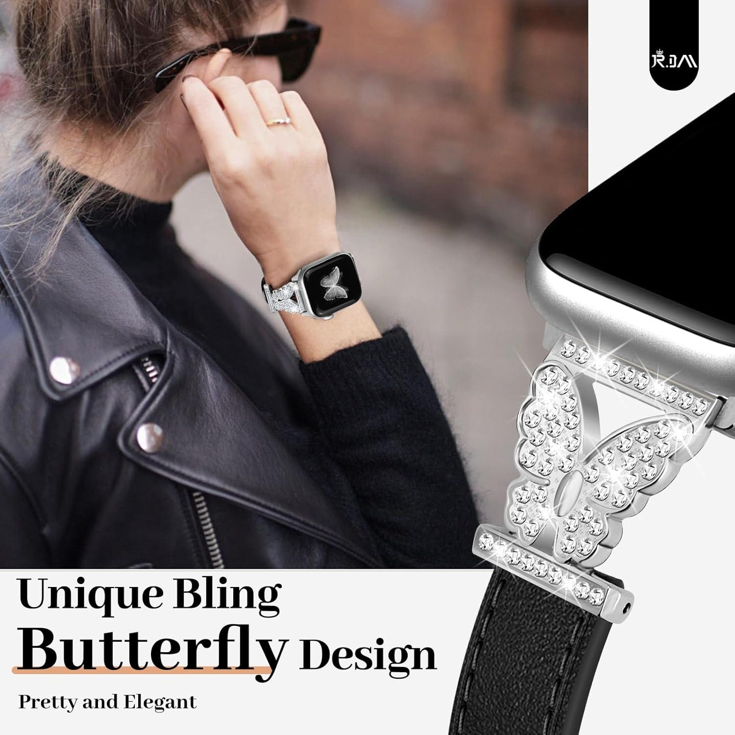 JR.DM Correas de reloj de cuero para mujer, compatibles con Apple Watch de 1.496 pulgadas, 1.575 pulgadas, 1.614 pulgadas, con conector de mariposa