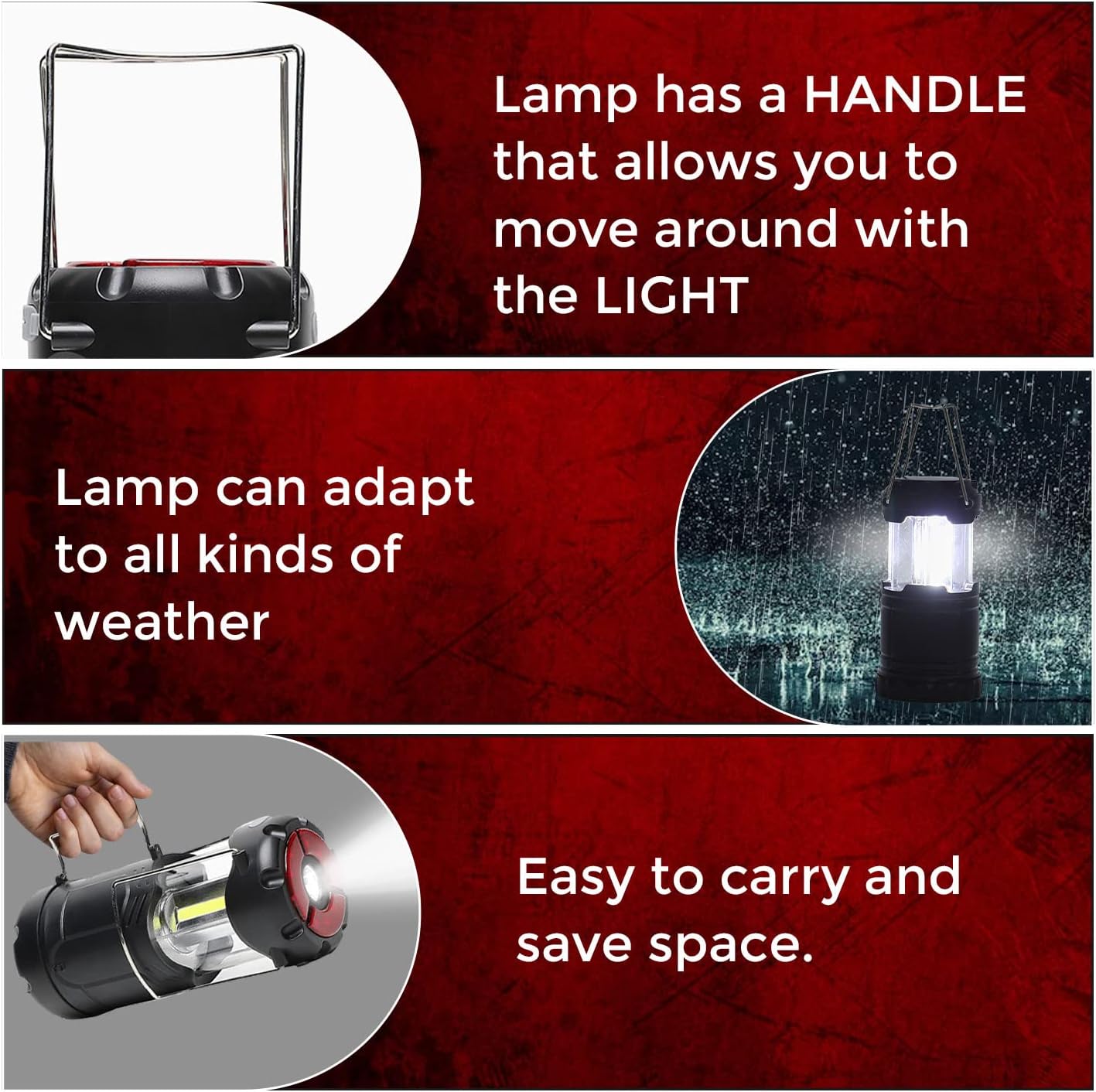 Linterna de camping a pilas  Lámpara colgante COB portátil  Linterna plegable impermeable para luces de tienda, cortes de energía, emergencia de