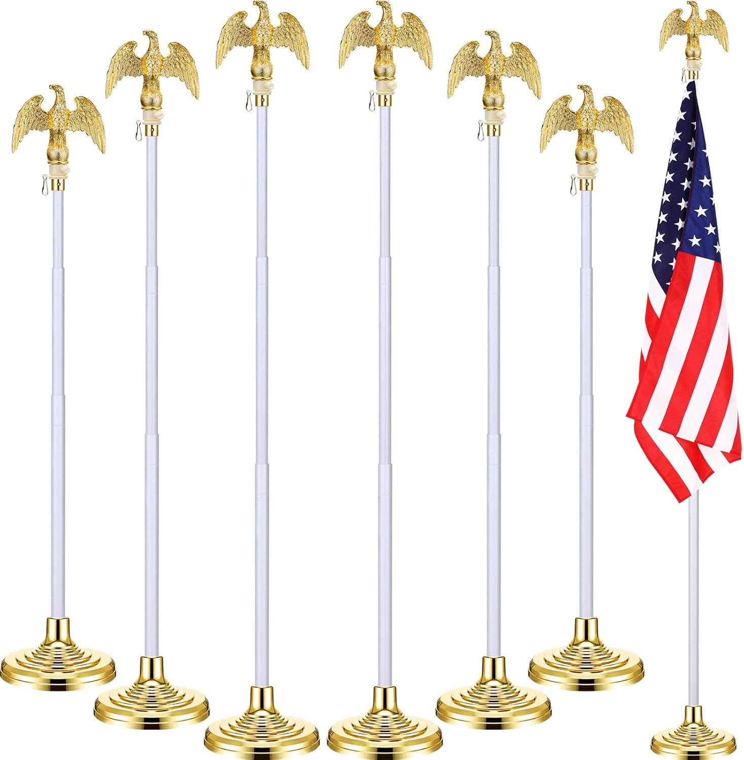 Threan 6 barras de bandera telescópicas para interiores de 8.53 pies con base y parte superior de bola, asta de bandera para interiores con soporte