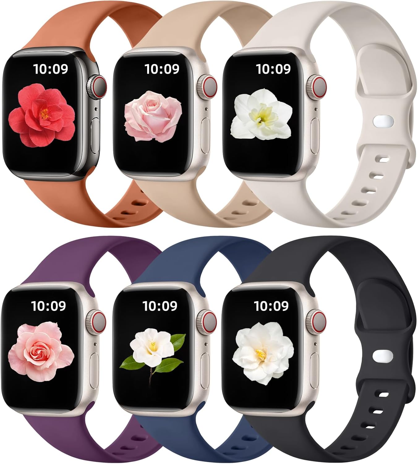 Maledan – Paquete de 6 correas compatibles con Apple Watch de 1.49, 1.57, 1.61, 1.65, 1.73 o 1.77 pulgadas, para mujeres u hombres, correa deportiva