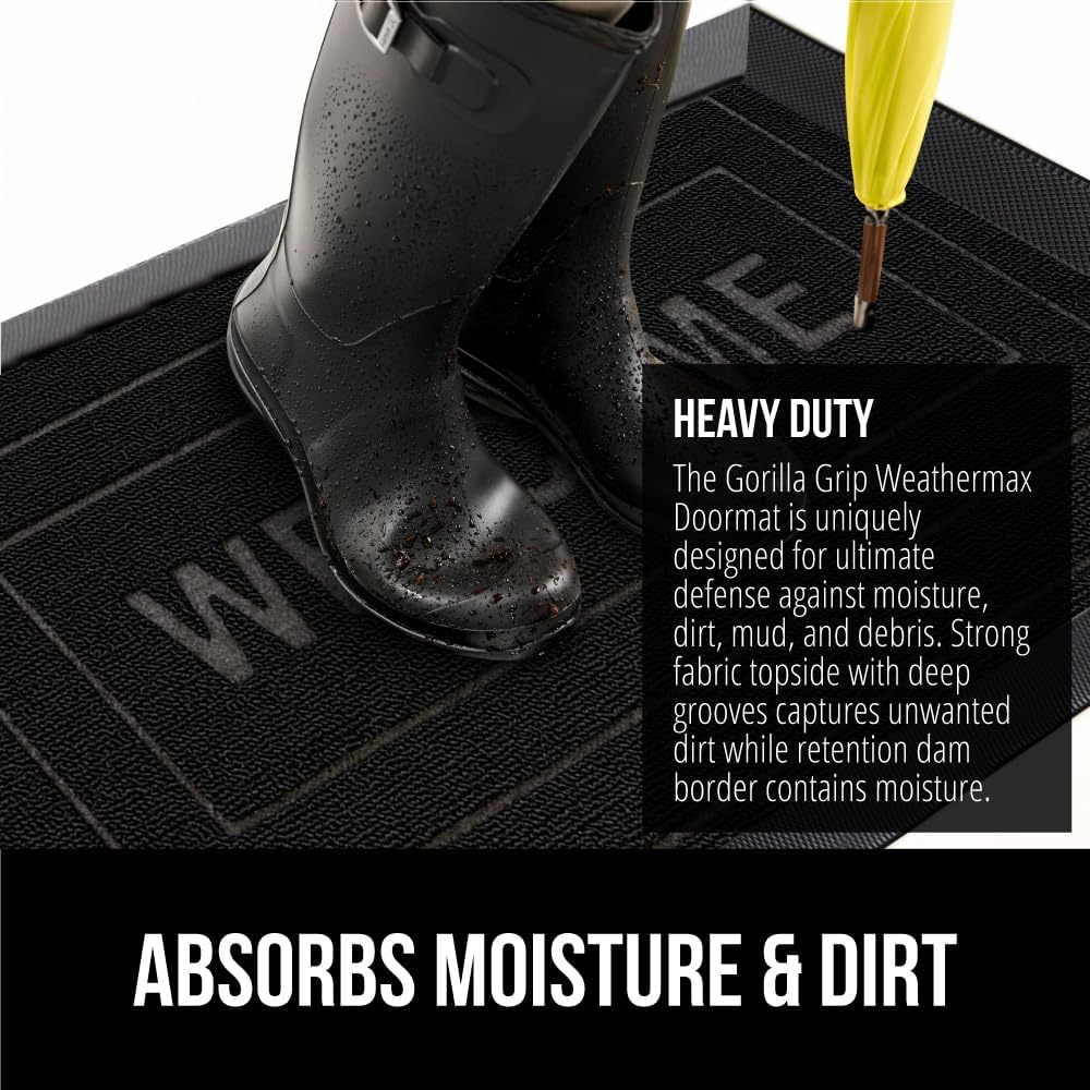 Gorilla Grip WeatherMax – Tapete para todas las estaciones 100% impermeable, 17×29 pulgadas, goma natural duradera, resistente a manchas y