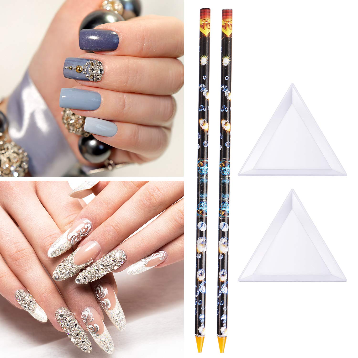 10 piezas de lápiz selector de diamantes de imitación, lápiz de cera para puntear uñas, selector de resina autoadhesiva, herramienta de recogida de