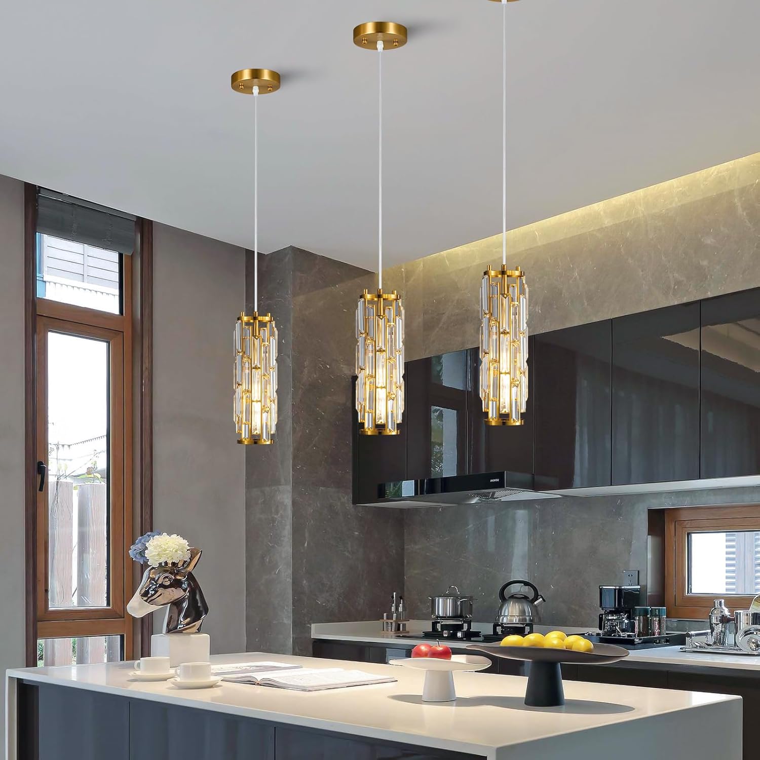 BBLLWJ 1 luz moderna dorada colgante de isla de cocina, lámparas colgantes Mini lámpara de cristal colgante accesorio de iluminación para isla de
