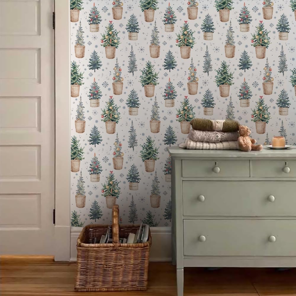 Macetas de árboles de Navidad de 18 x 236 pulgadas, papel tapiz autoadhesivo para despegar y pegar, papel de contacto extraíble, papel de pared