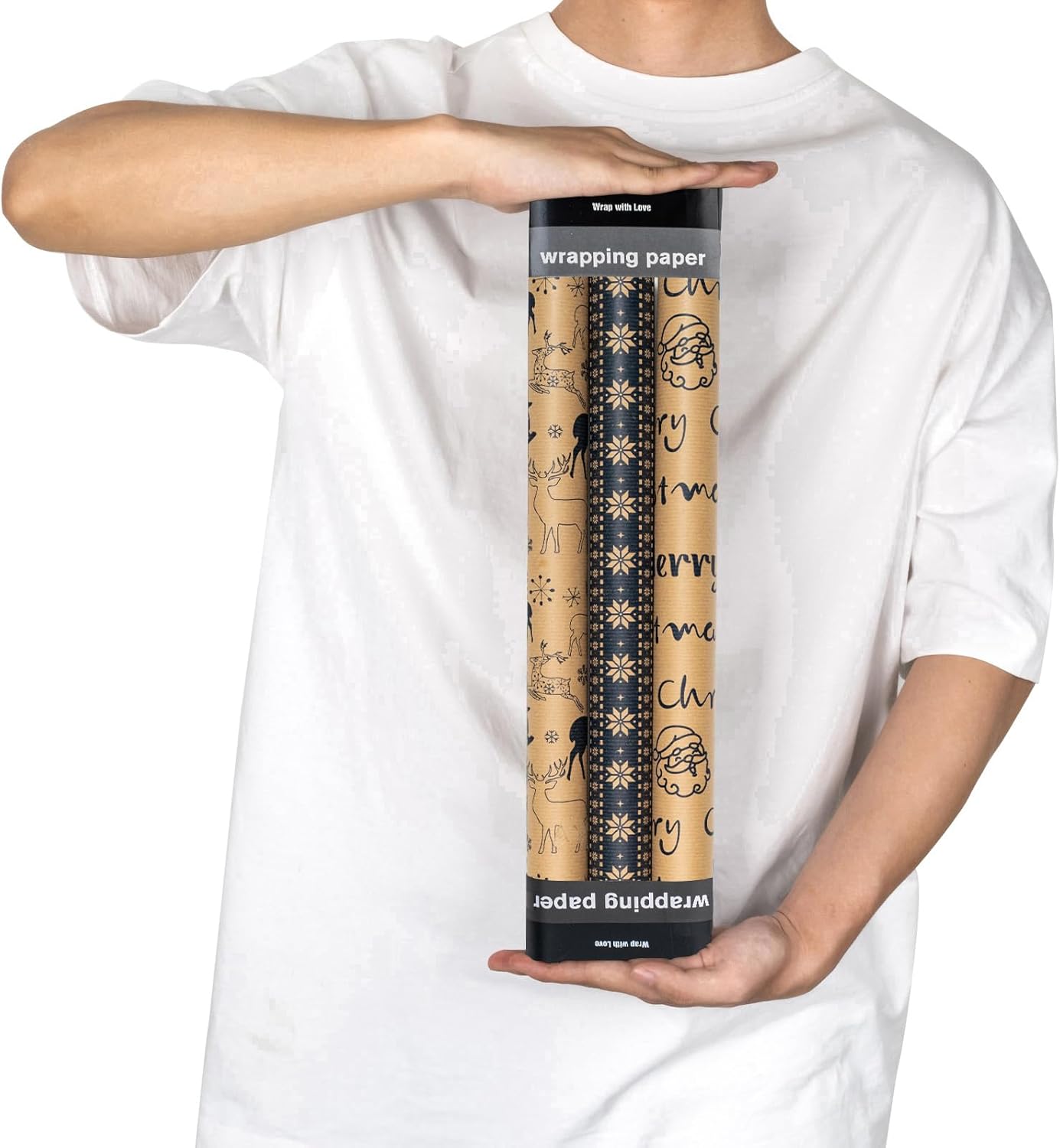 RUSPEPA Rollos de papel de regalo de Navidad  Mini rollo  17 pulgadas x 10 pies por rollo, total de 3 rollos  reno y copo de nieve