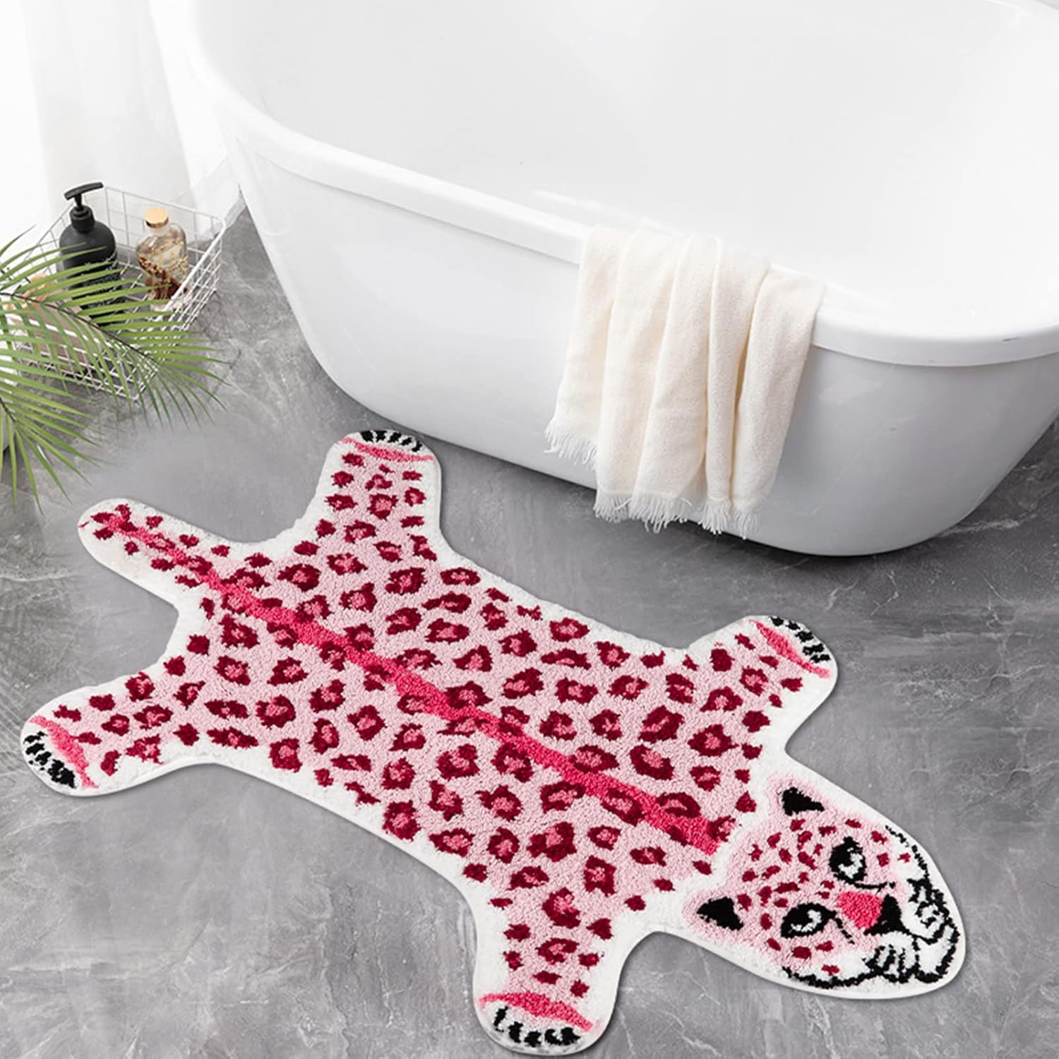 Alfombra con estampado de leopardo, tapete de baño de leopardo rosa para baño, tapete antideslizante con estampado de animales, alfombra absorbente