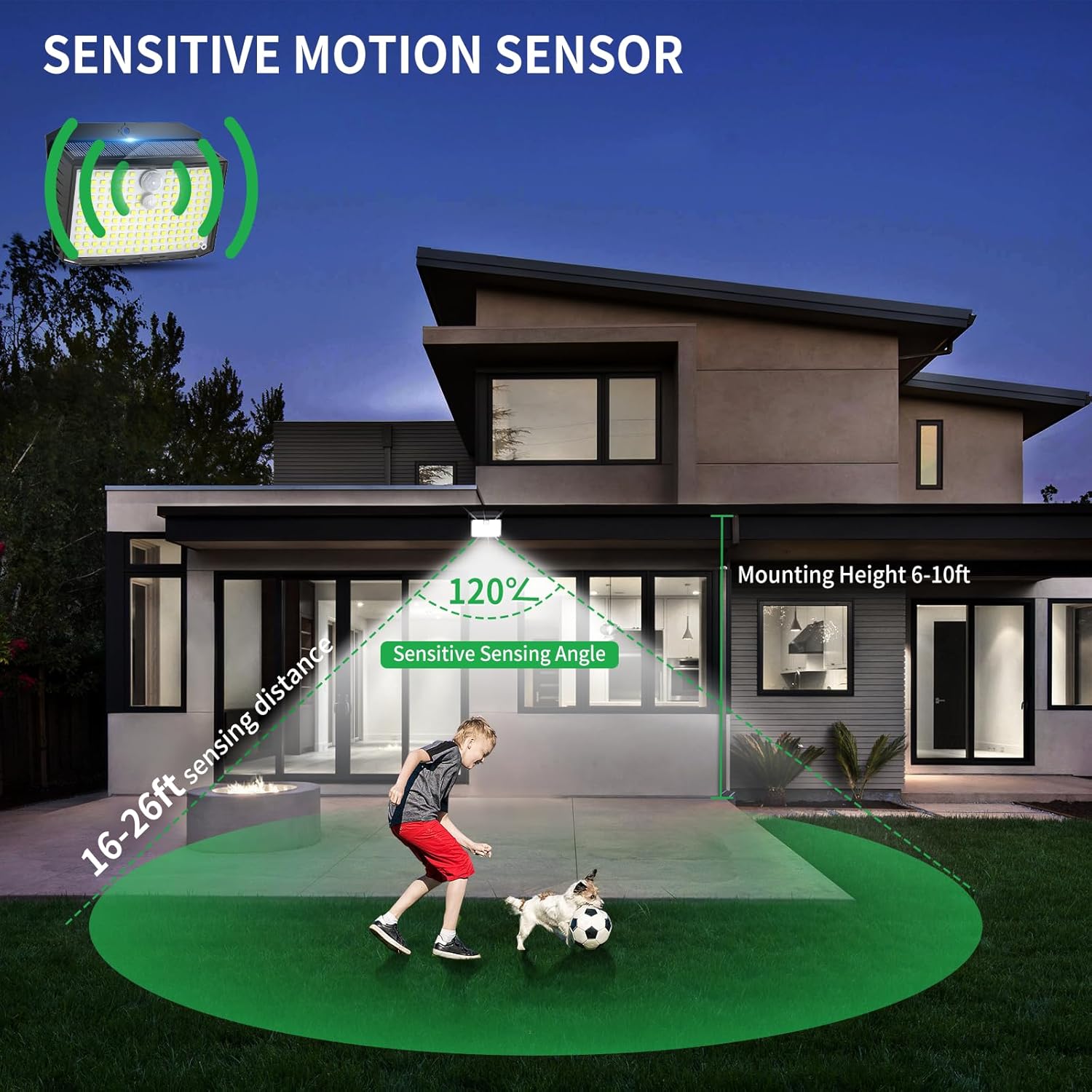 Luces solares con sensor de movimiento para exteriores, 2 unidades158 LED3 modos, luces de valla superbrillantes con impermeabilidad IP65, luces de
