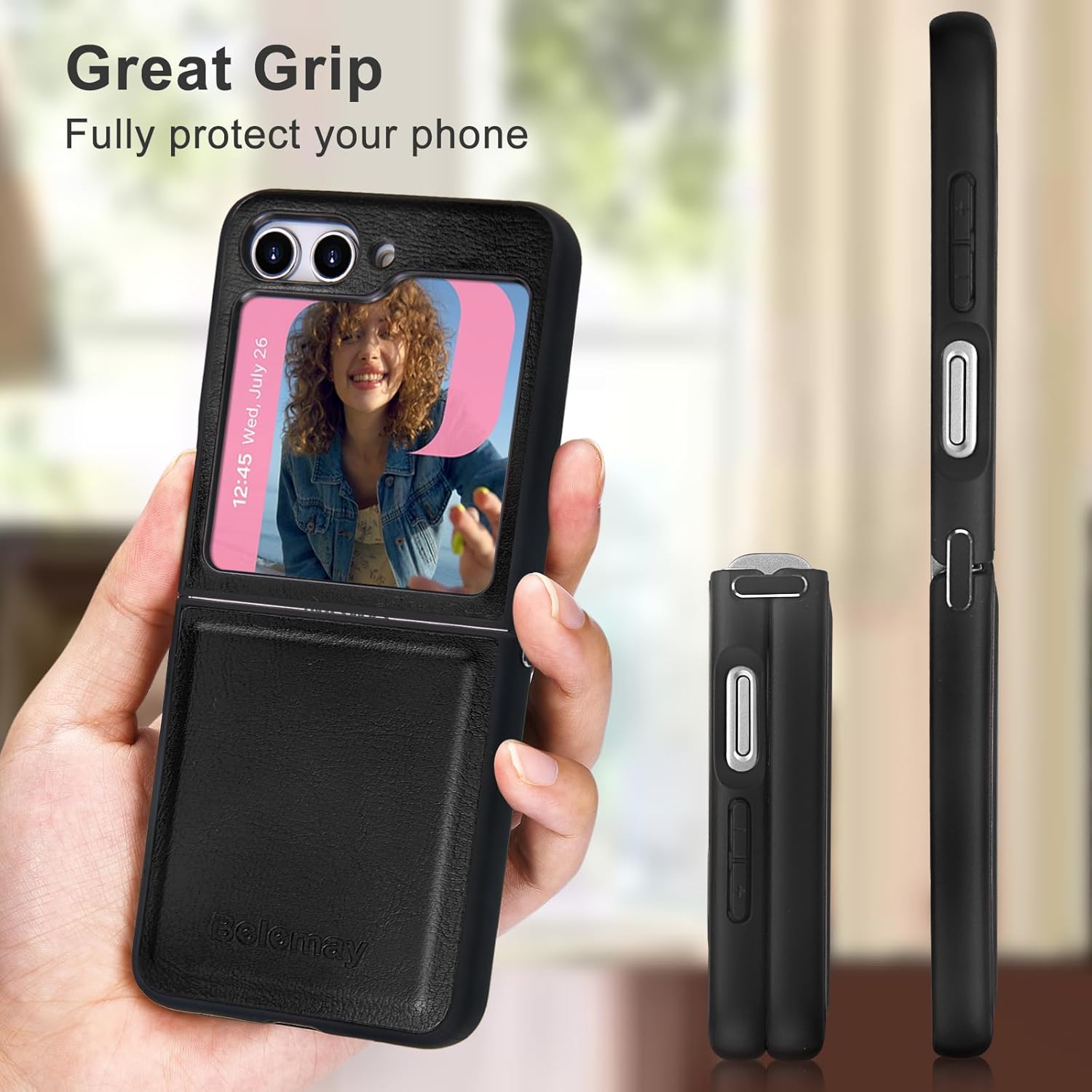 Belemay Funda para Samsung Galaxy Z Flip 5, piel auténtica+TPU suave, protección delgada, a prueba de golpes, delgada Samsung Z Flip5, compatible