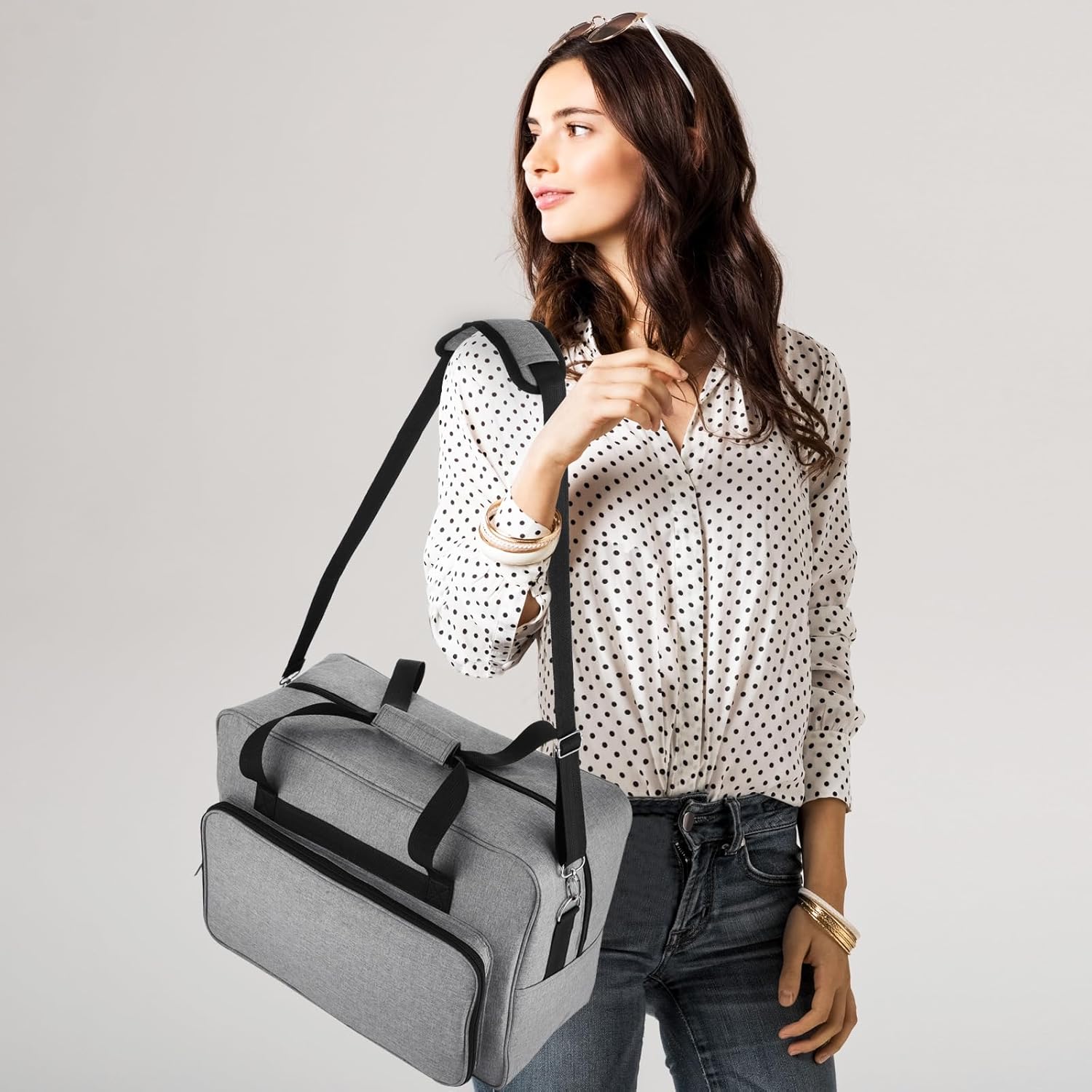 Estuche para máquina de coser, bolsa de transporte y organizador de accesorios, almacenamiento versátil, tamaño universal, estampado floral