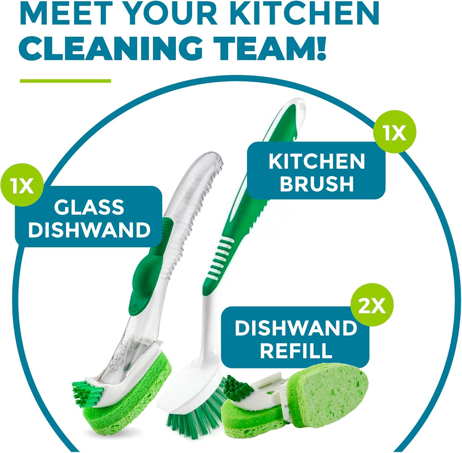 Libman – Juego de cepillos limpiadores de vidrio y varita para platos  Esponjas de limpieza antiarañazos con cepillo de cocina y repuestos de