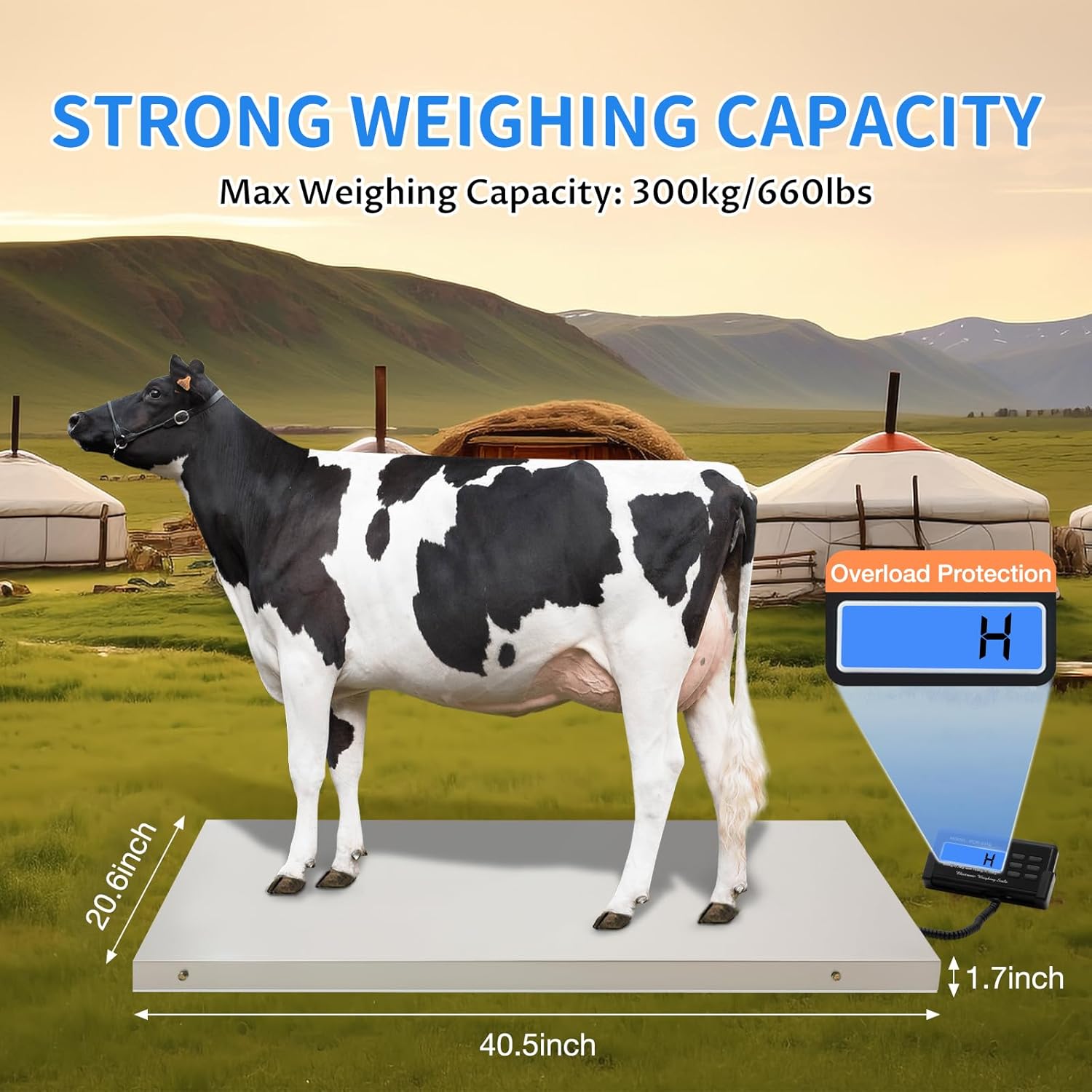 Kathring Báscula veterinaria, 660 libras, gran plataforma portátil de acero inoxidable, báscula digital de suelo de ganado, envío postal de animales