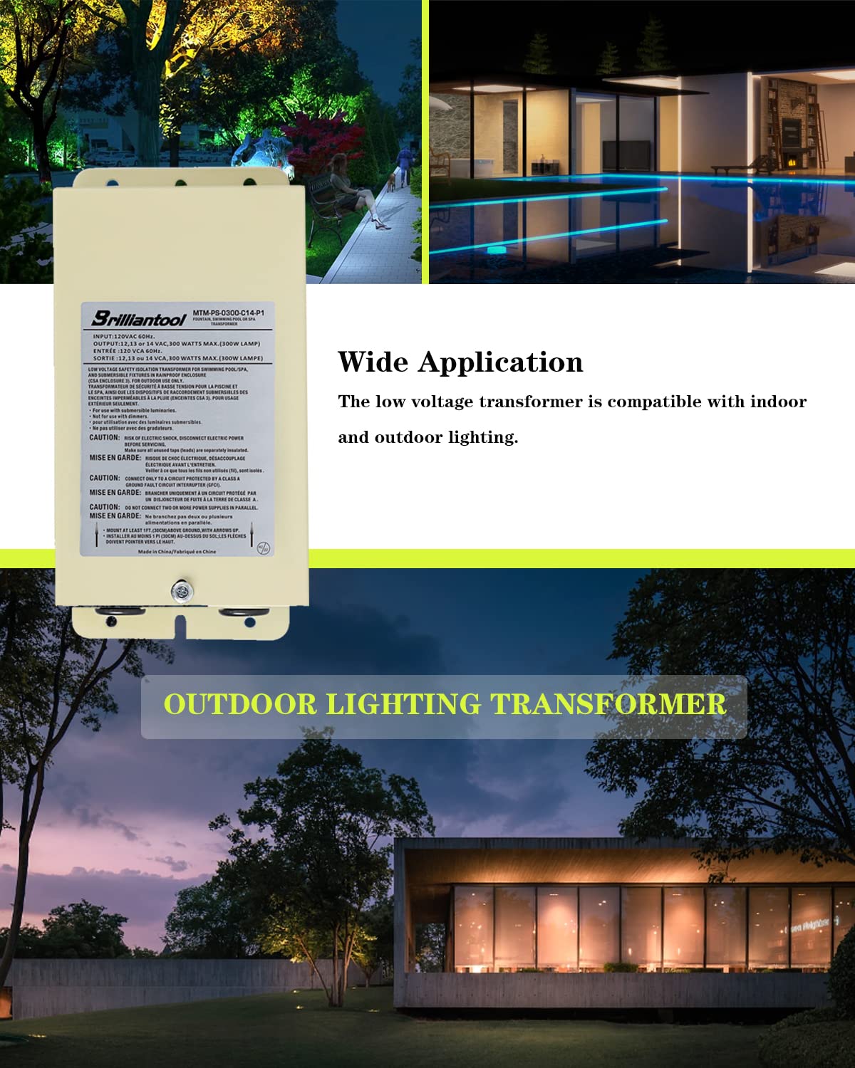 Transformador de luz de piscina de 300 W, transformador de bajo voltaje multigrifo para iluminación de piscina, spa, fuente, luces de paisaje,