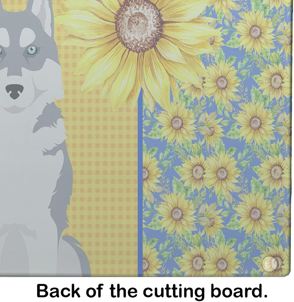 Caroline’s Treasures WDK5491LCB Summer Sunflowers Grey Siberian Husky Glass Cutting Board Large Decorative Tempered Glass Kitchen Cutting and