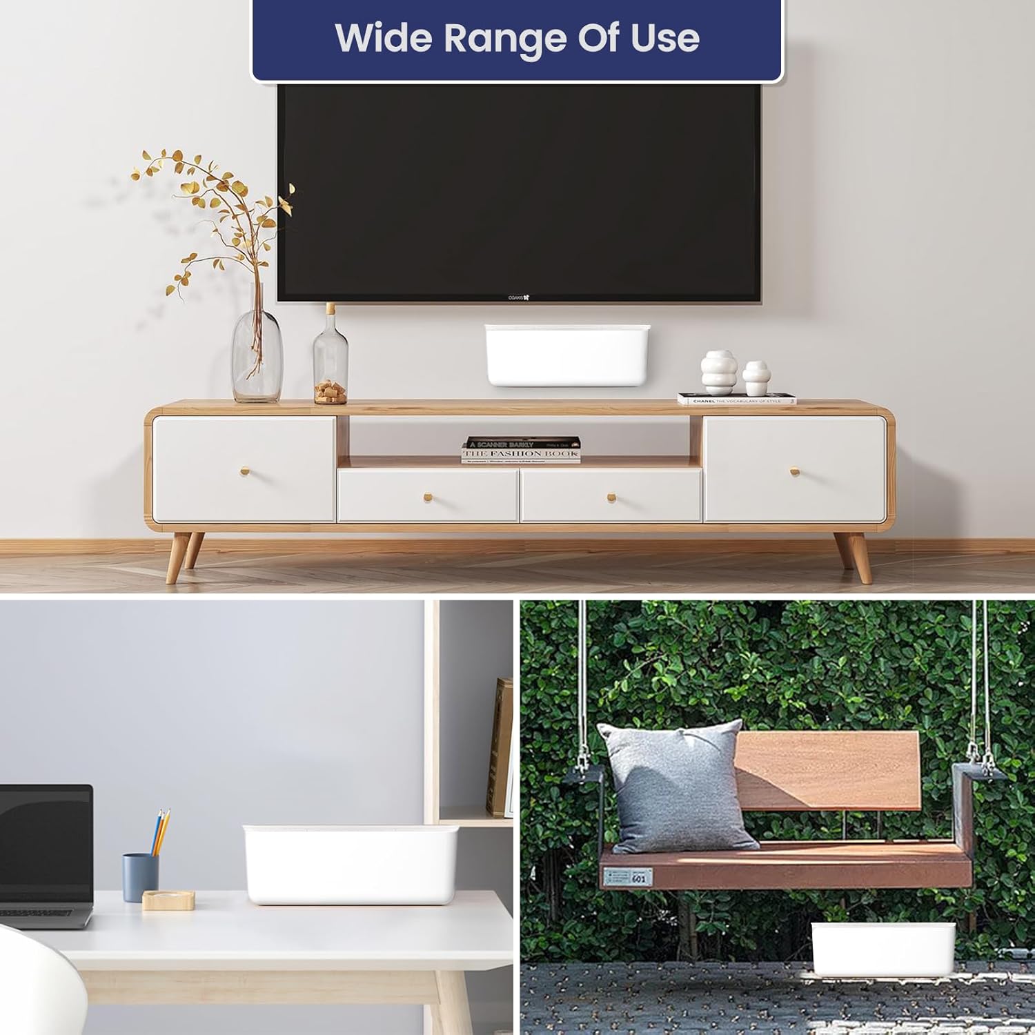 Caja organizadora de cables, caja organizadora de cables de montaje en pared para regletas de alimentación, cargadores, cable de computadora de TV,