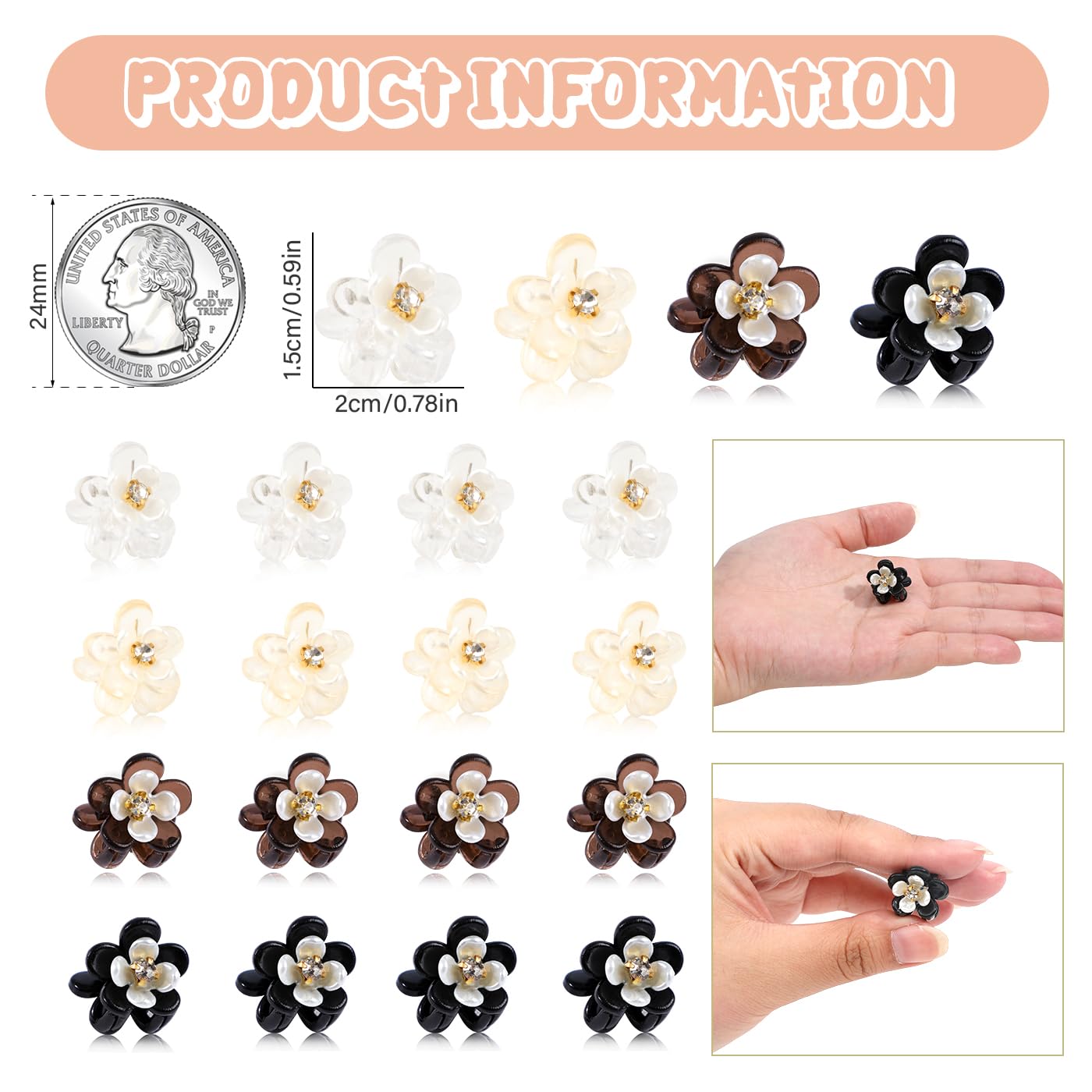CWJCYTNSN 16 pinzas para el pelo de flores pequeñas para mujeres y niñas, pinzas de plástico de 0.6 pulgadas, bonitas abrazaderas de flores para