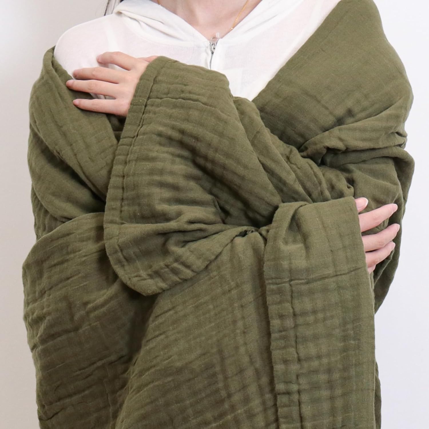 lifein Manta de muselina de algodón, manta verde para sofá, cama, adulto, bebé, manta térmica de algodón de 6 capas, manta ligera y suave